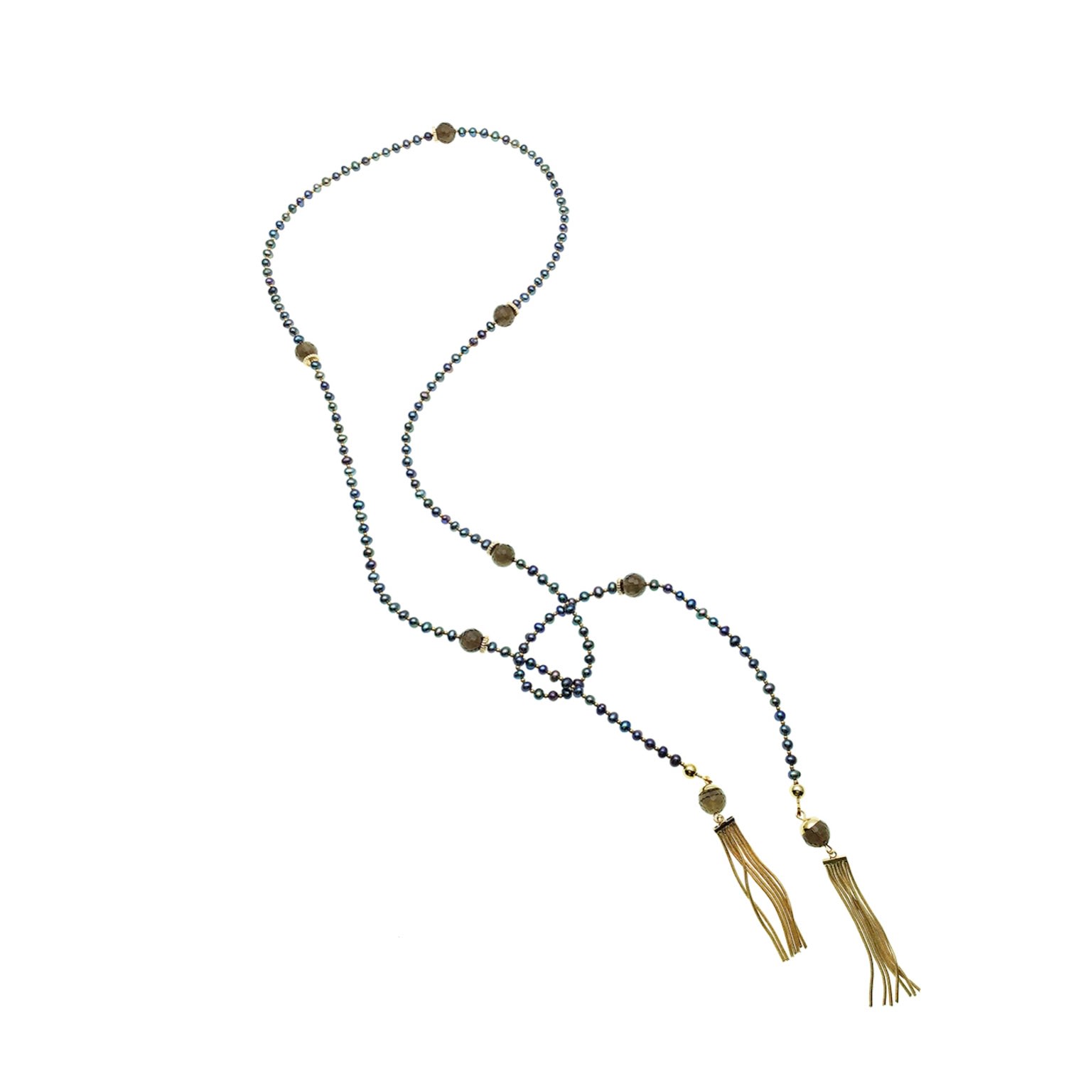 Farra Women's Black Tiger Eye Open Ended Long Necklace In Black