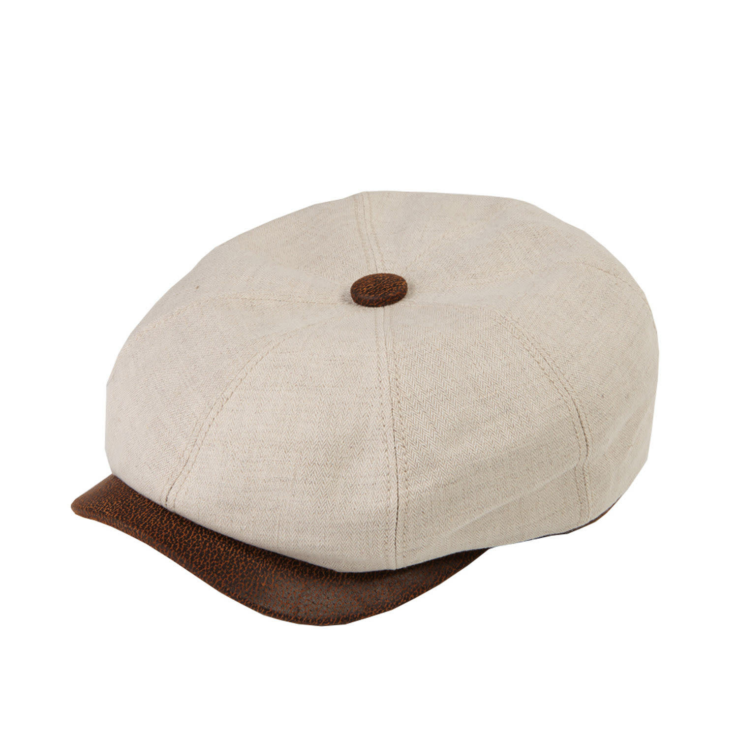 Dasmarca Hats Men's Neutrals Hugo Swan Natural Linen Herringbone Peaky Bakerboy Newsboy Summer Cap With Leather Pe In Black