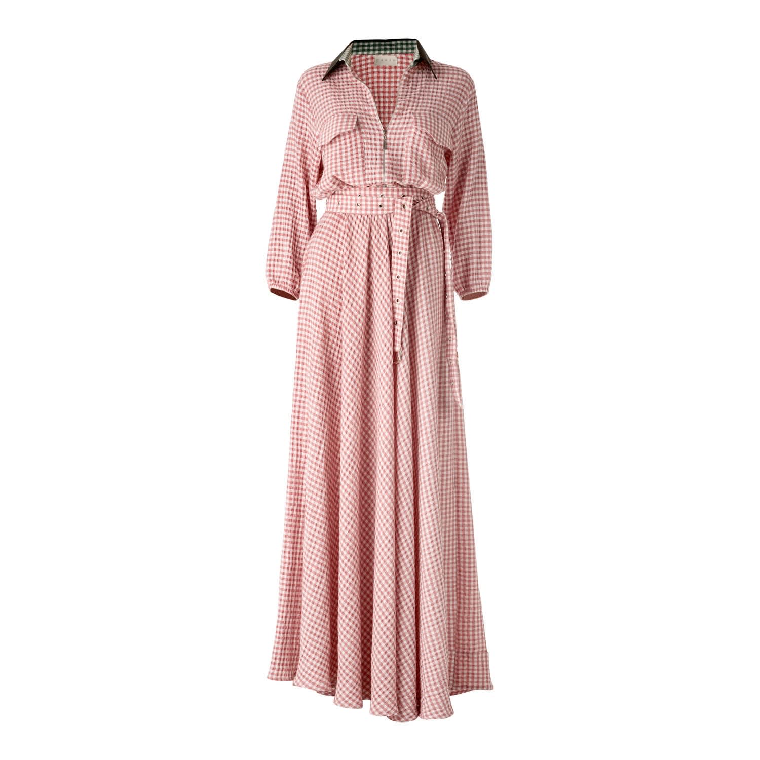 pink gingham maxi dress