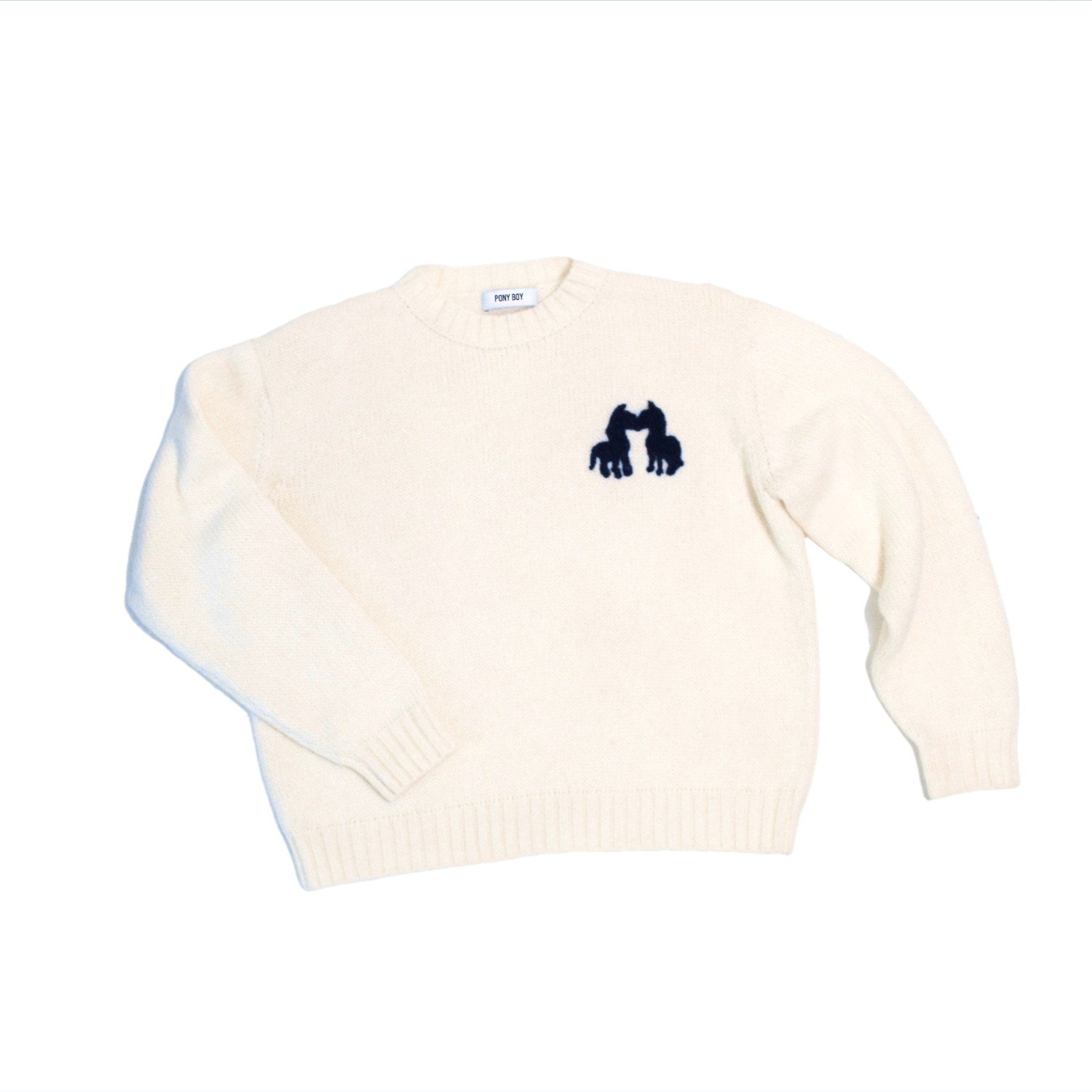 The Gilded Cottage Men's White Hand Embroidered Alpaca Crewneck Sweater In White