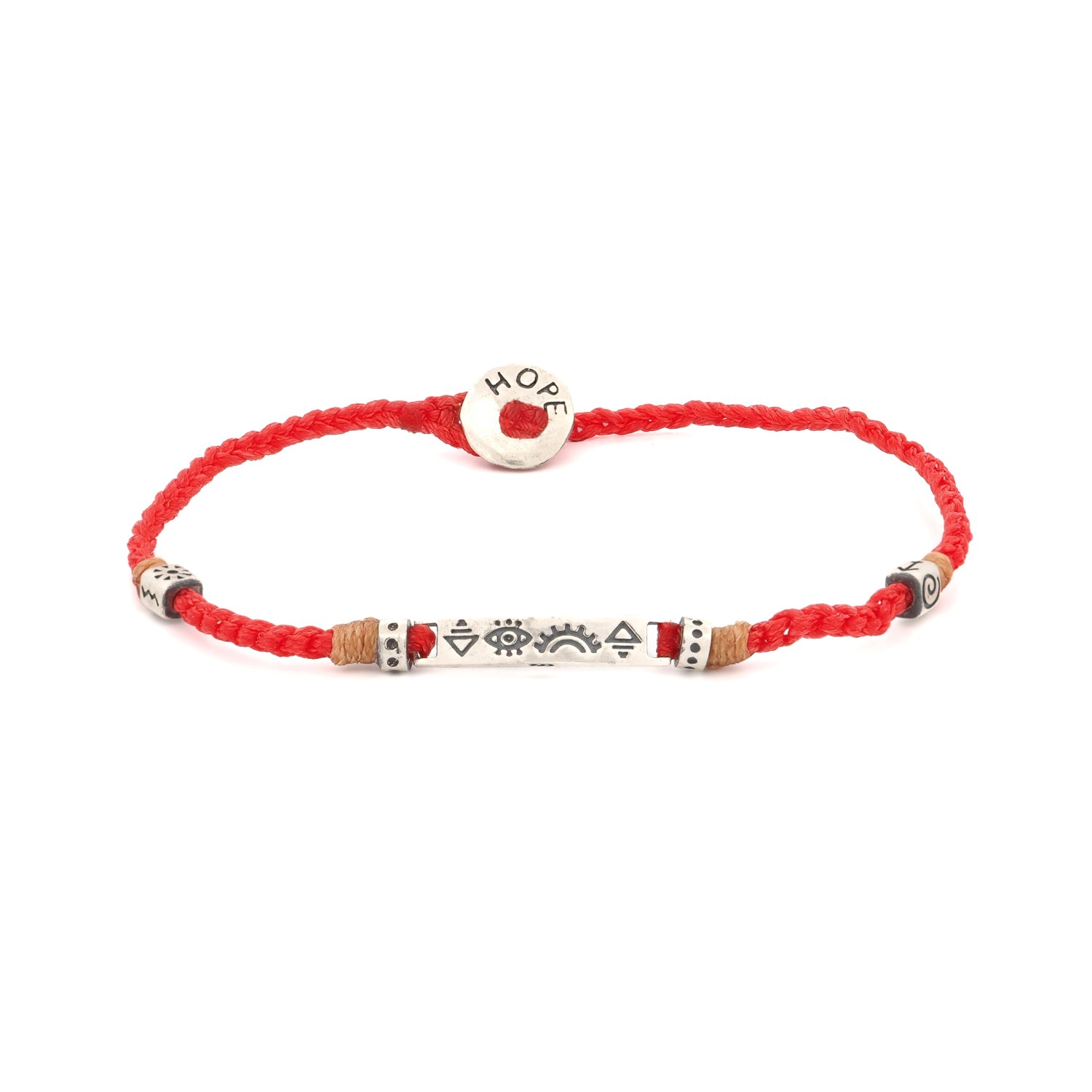 Ebru Jewelry Men's Red / Silver Sterling Silver Spiritual Symbols Red Woven Hope Braided Bracelet - Red