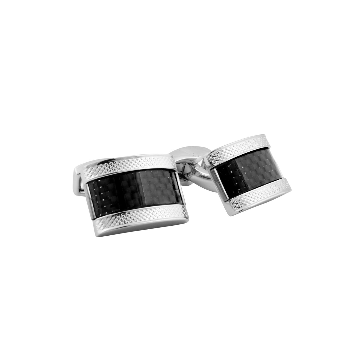 Men's Black / Silver Carbon D-Shape Cufflinks With Palladium Plated & Black Carbon Fibre | Tateossian London