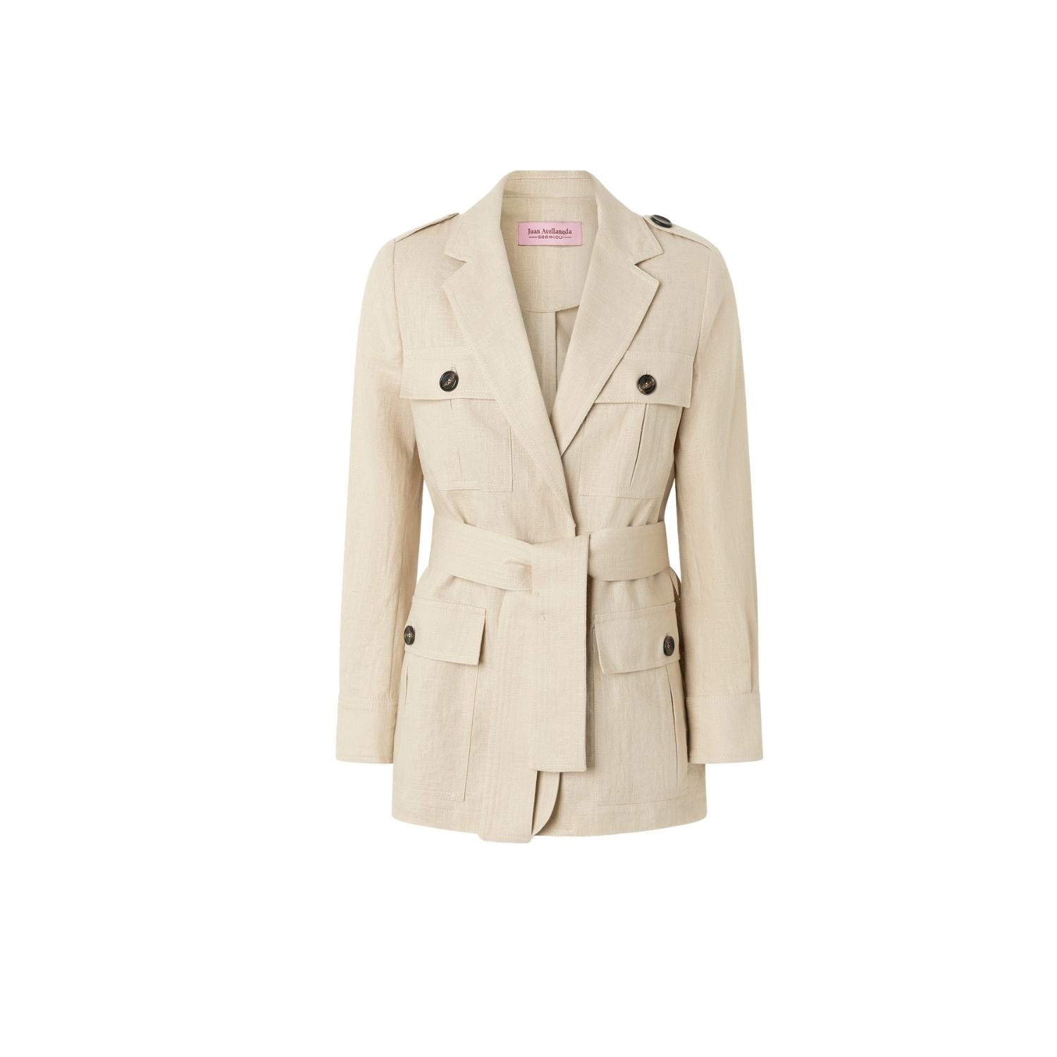 Juan Avellaneda X Seeiou Women's White Natural Linen Beige Saharan Blazer Charles