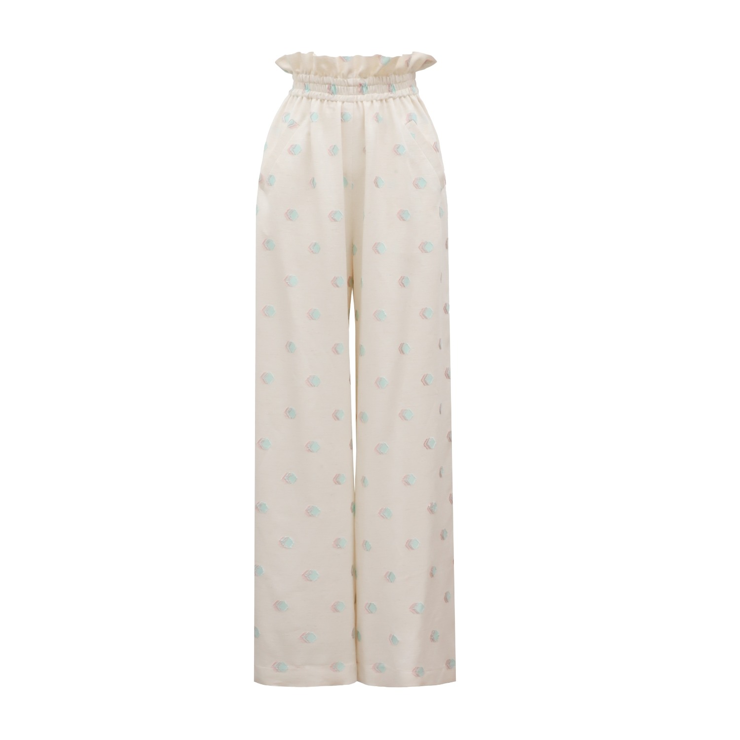 Julia Allert Women's Neutrals Cotton Wide-leg Pants With Ruffled Waist - Pastel Print