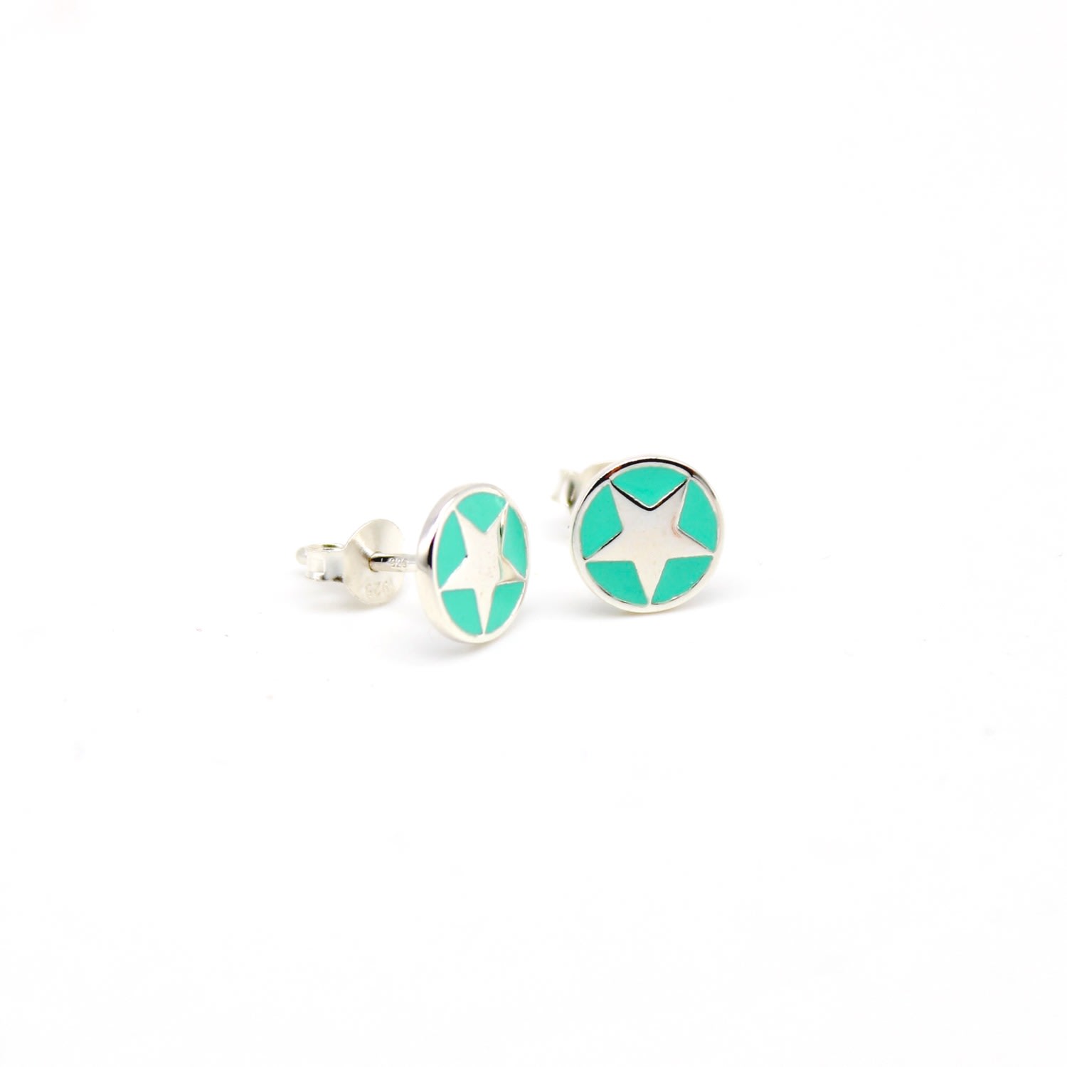 Lime Tree Design Women's Green Jade Enamel Star Studs Silver Earrings In Metallic
