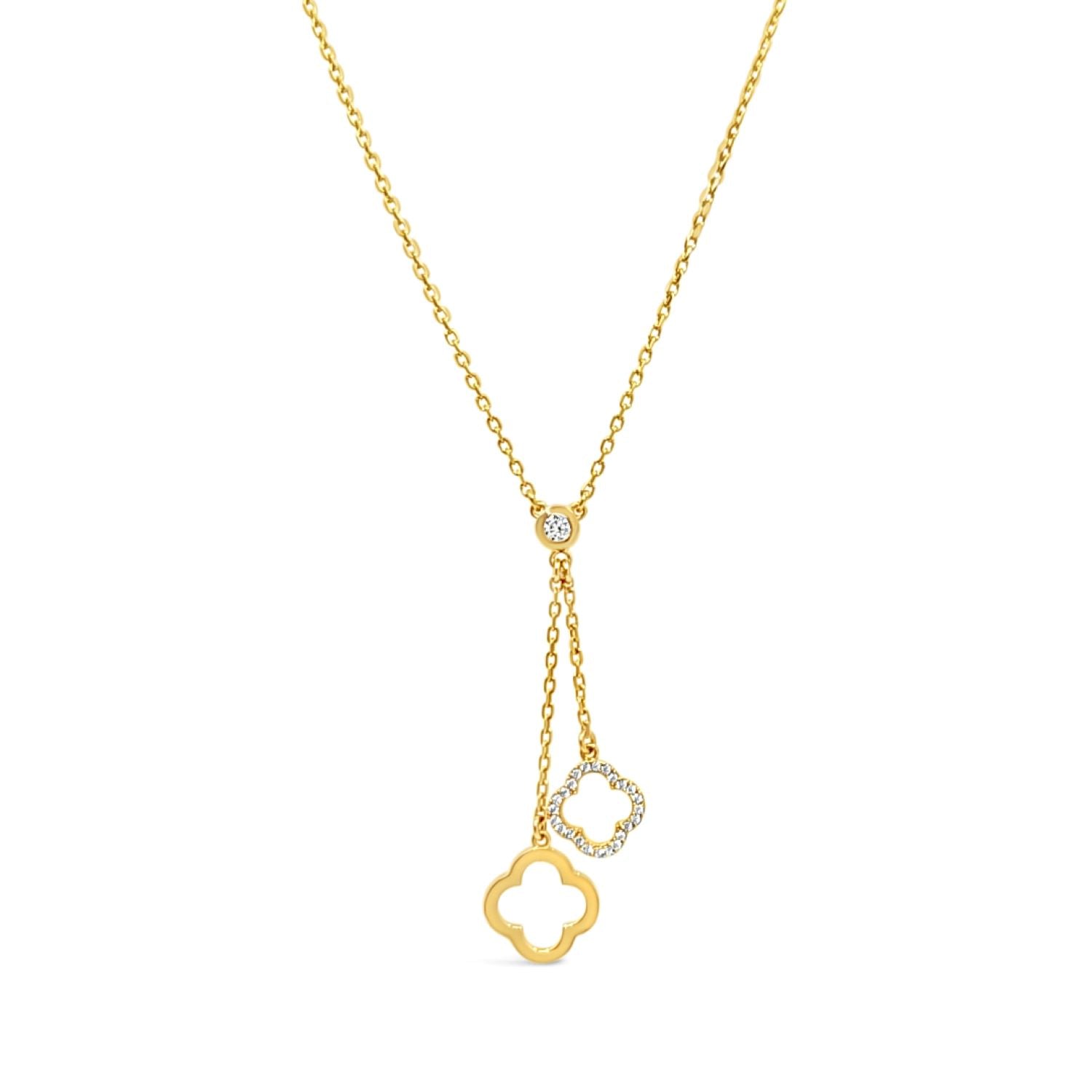 Lutiro Women's Clover With Bezel Necklace - Gold In Gold