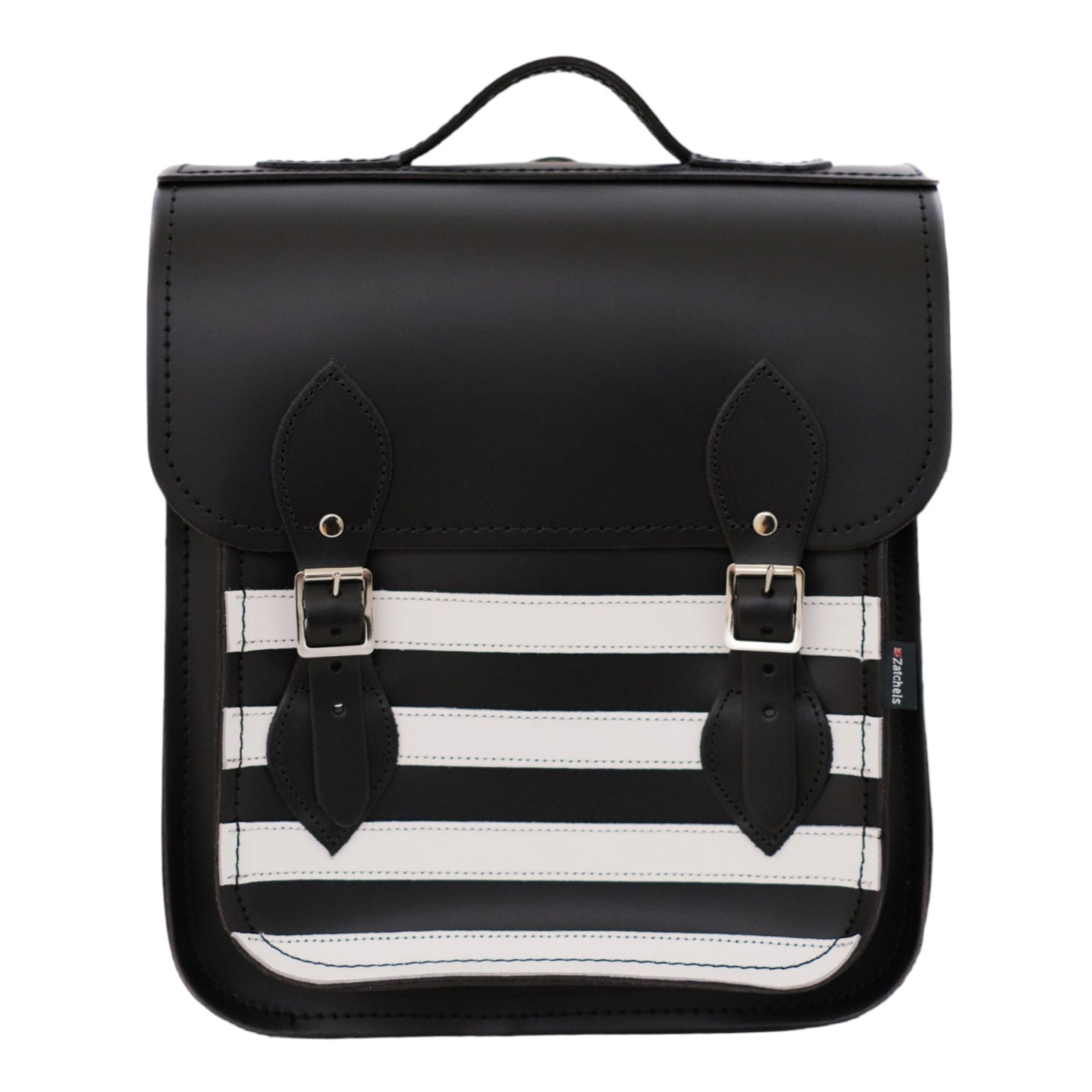 Women’s Black / White Handmade Leather City Backpack - Gothic Striped White & Black One Size Zatchels