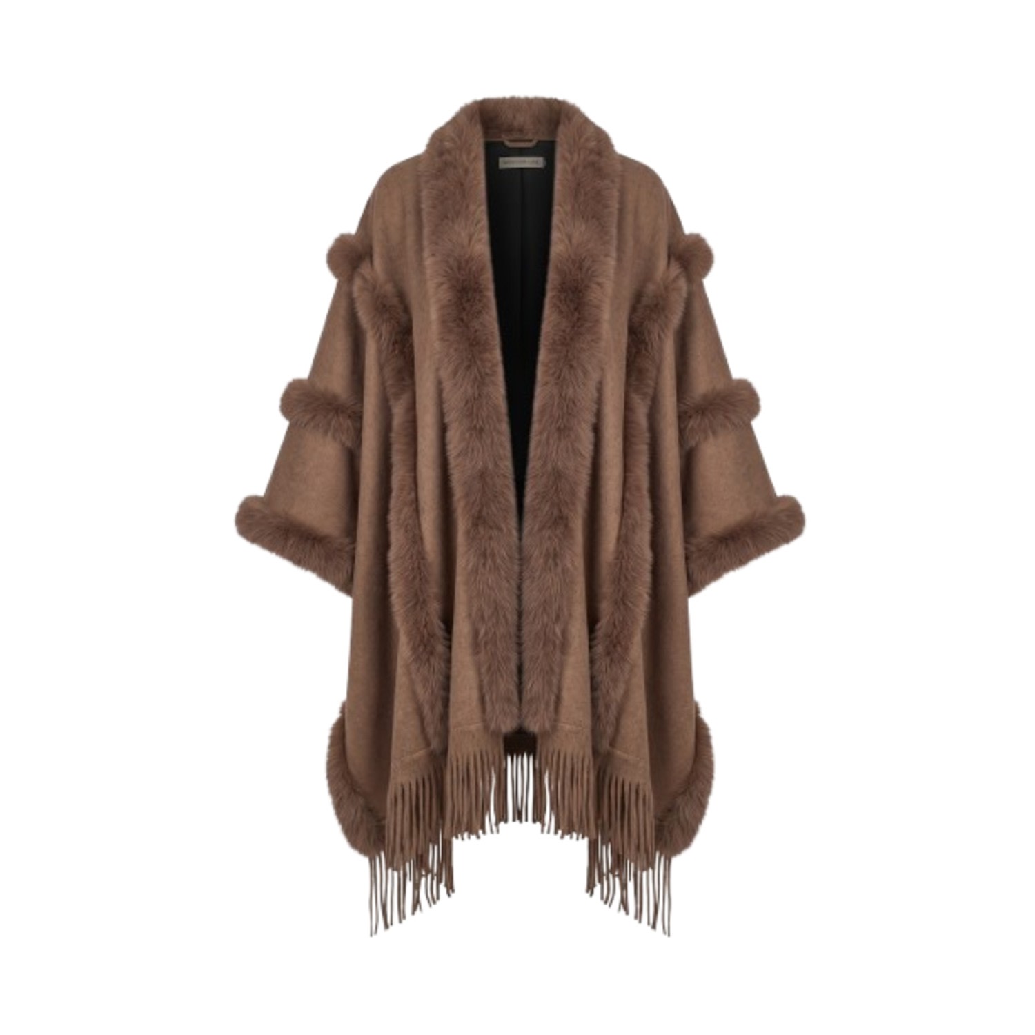 Women's Brown Faux Fur Fringe Cape Kimono | One Size | Saachi