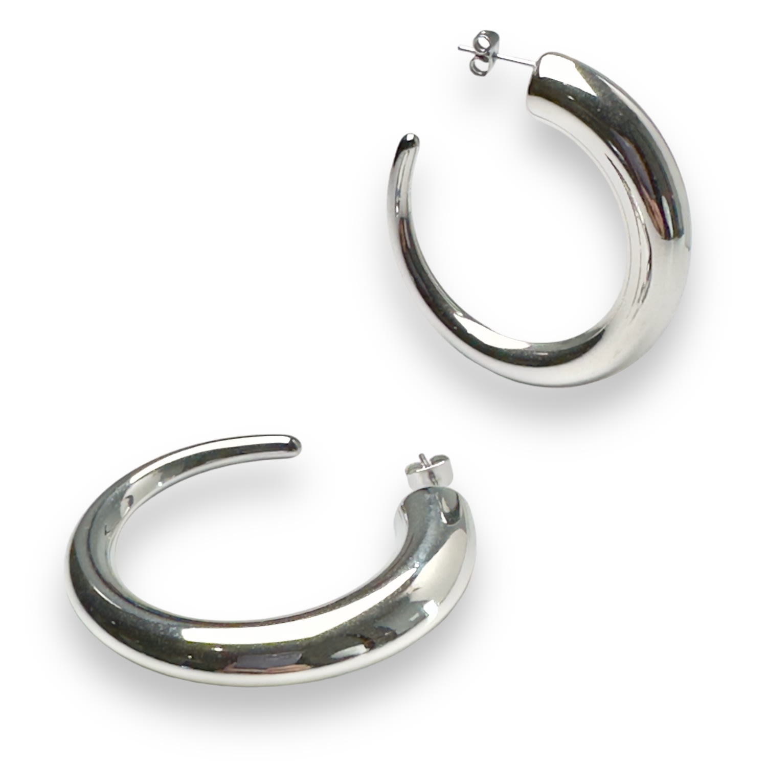 Women’s Silver Fallon Mid Size Hoop Earrings In White Gold Jagged Halo Jewelry