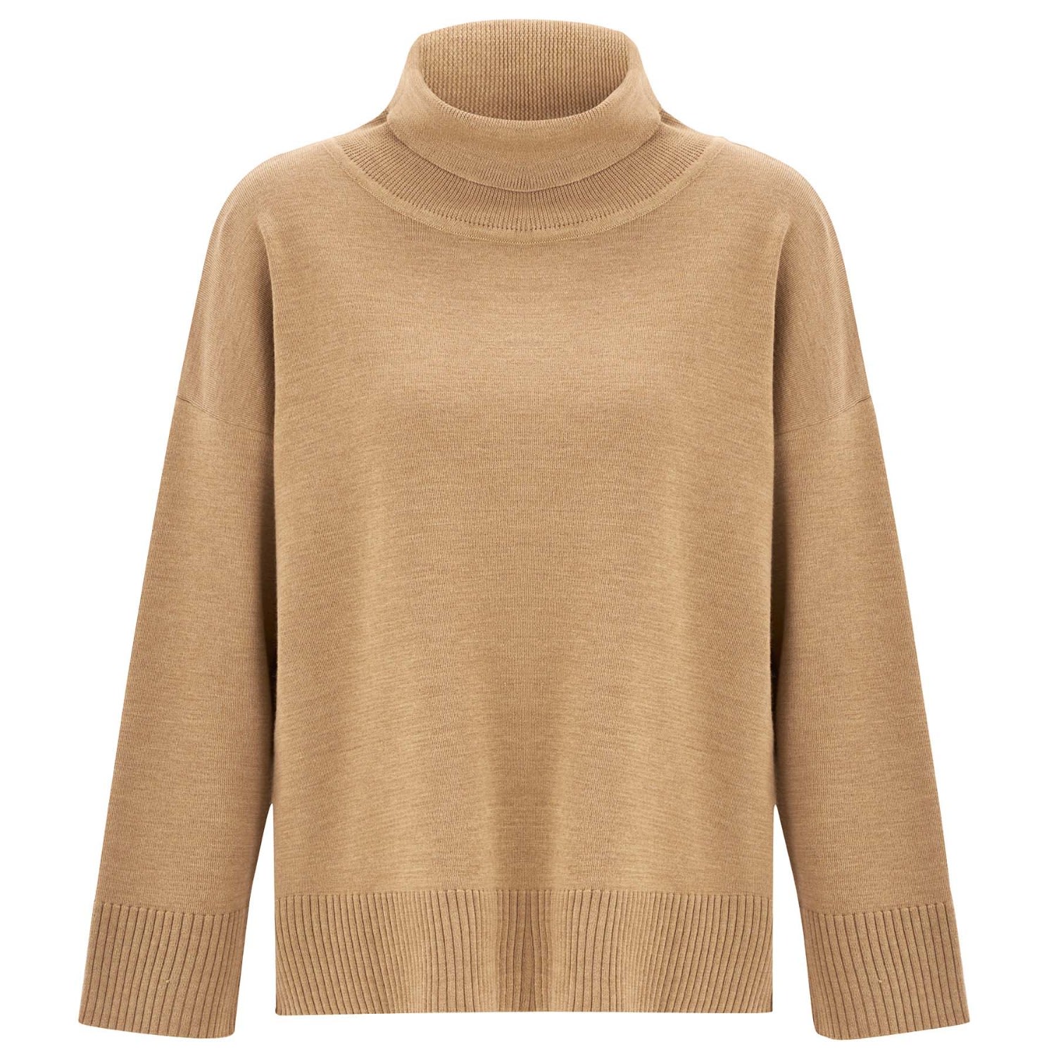 Peraluna Women's Brown Wide Roll Neck Knitwear Pullover - Camel Melange In Brown