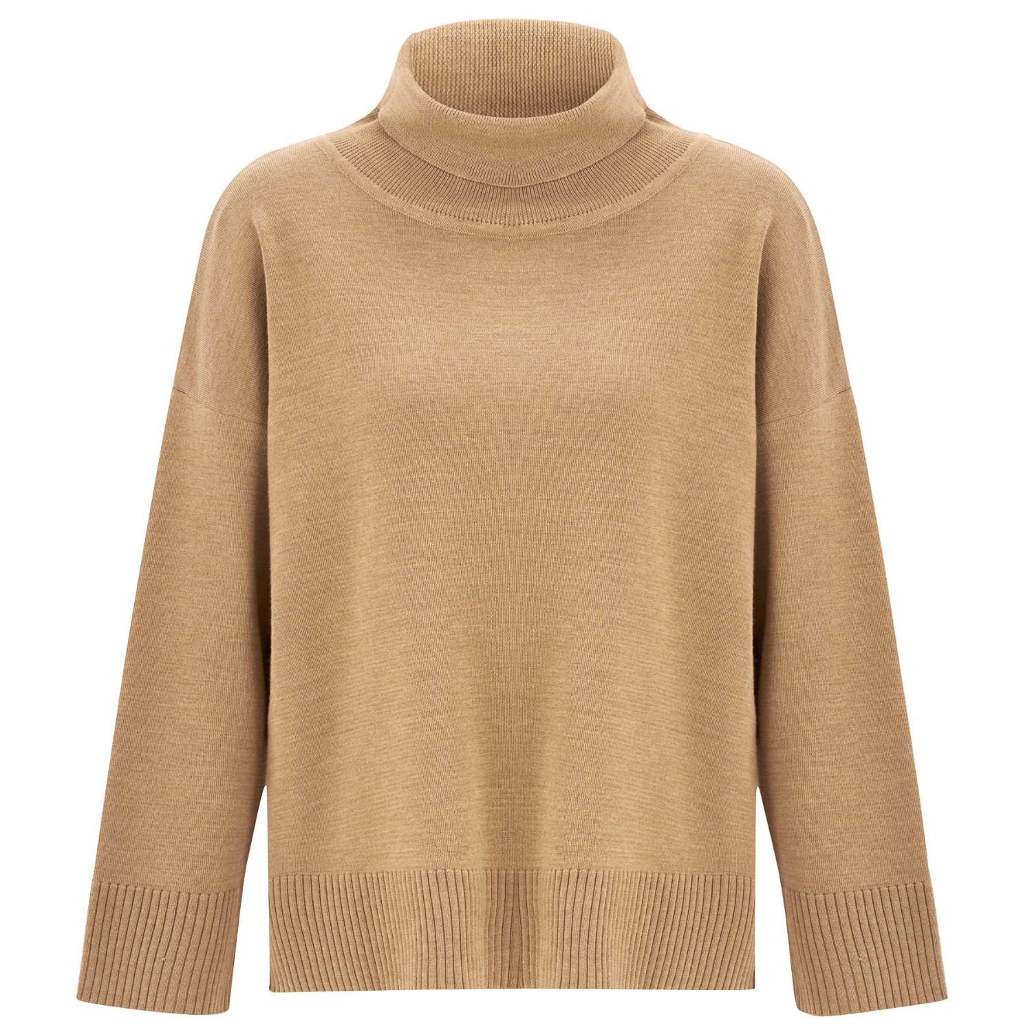 Women’s Brown Wide Roll Neck Knitwear Pullover - Camel Melange Extra Large Peraluna