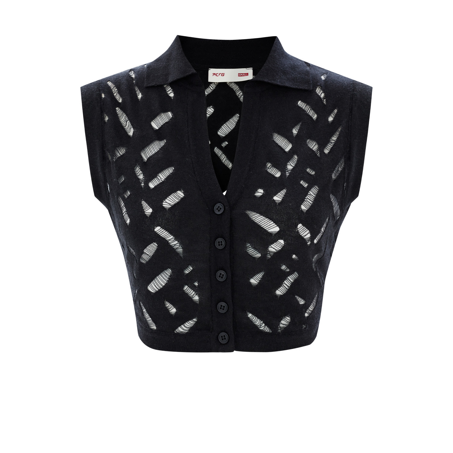 Pcfg Women's Cropped Ripped Knit Top - Jet Black In Black