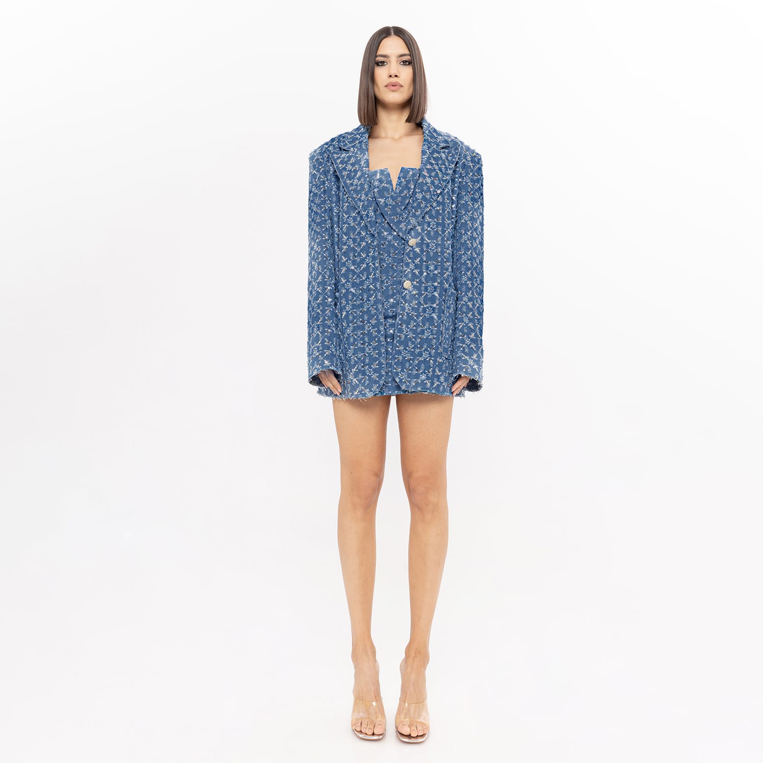 white christmas dresses Denim Rhinestone Shift Dress – shoprodeodrive