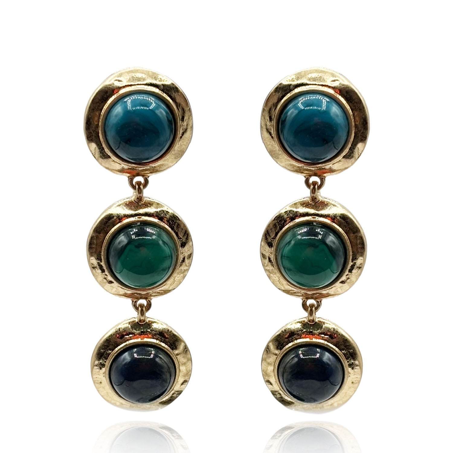 Michael Nash Jewelry Women's Green / Blue Flora Three Stone Turquoise And Malachite Resin Pierced Earrings In Multi