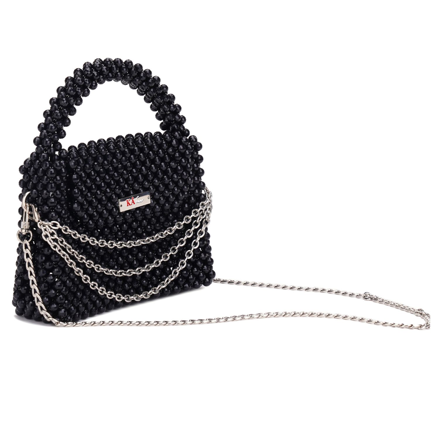 Women's Black Beaded Purse Clutch With Chains One Size Kâfemme