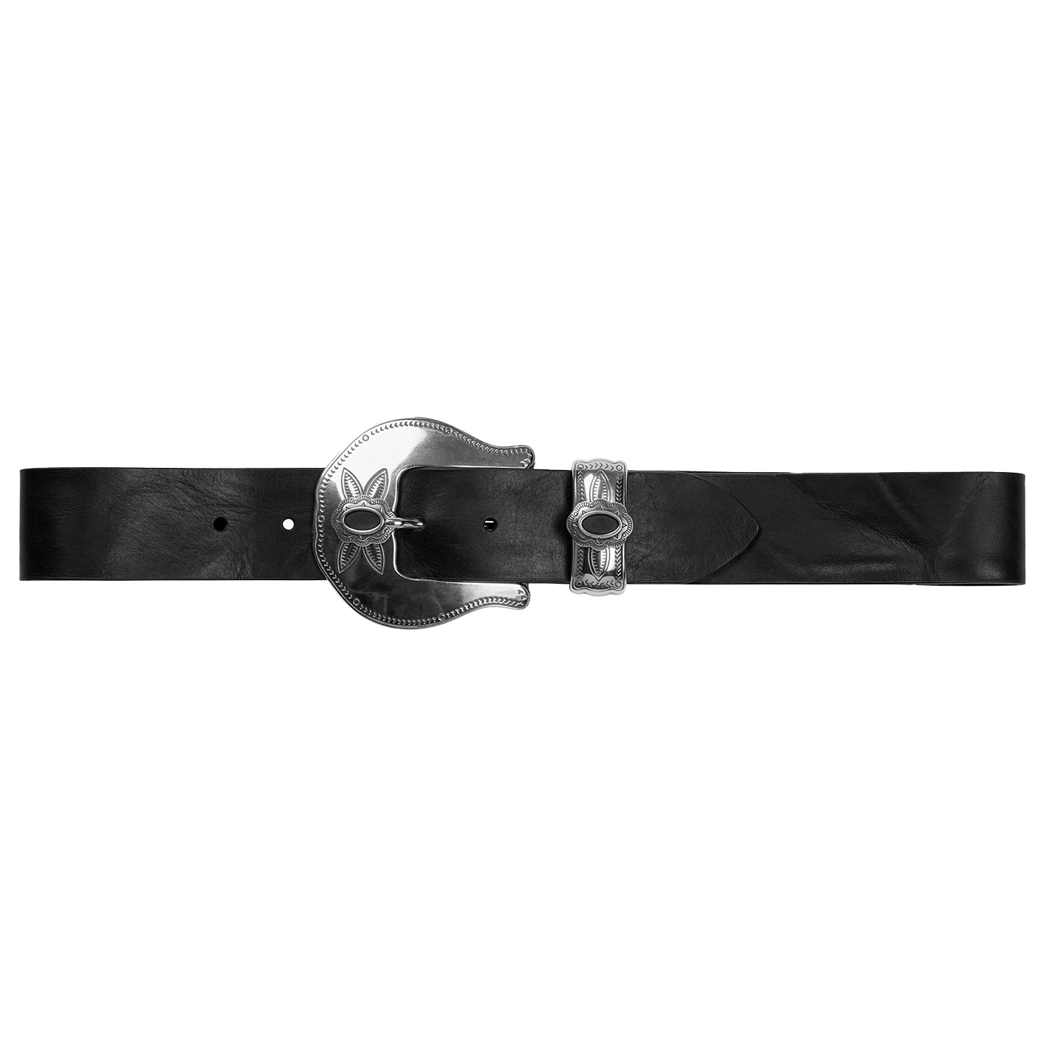 Men’s Black / Silver Electric Gypsy Belt - Worn Black Leather 34" OTHER UK