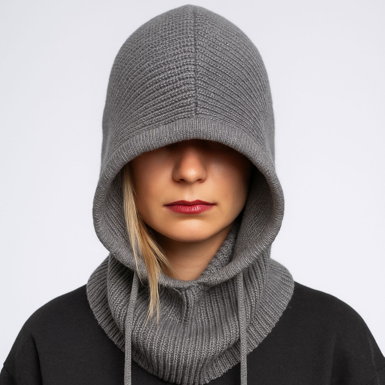 Wool Blend Balaclava Hooded Scarf Winter Hat Unisex One Size Women Winter Beanie Hats One Piece Fleece Lined Knit  main image 2