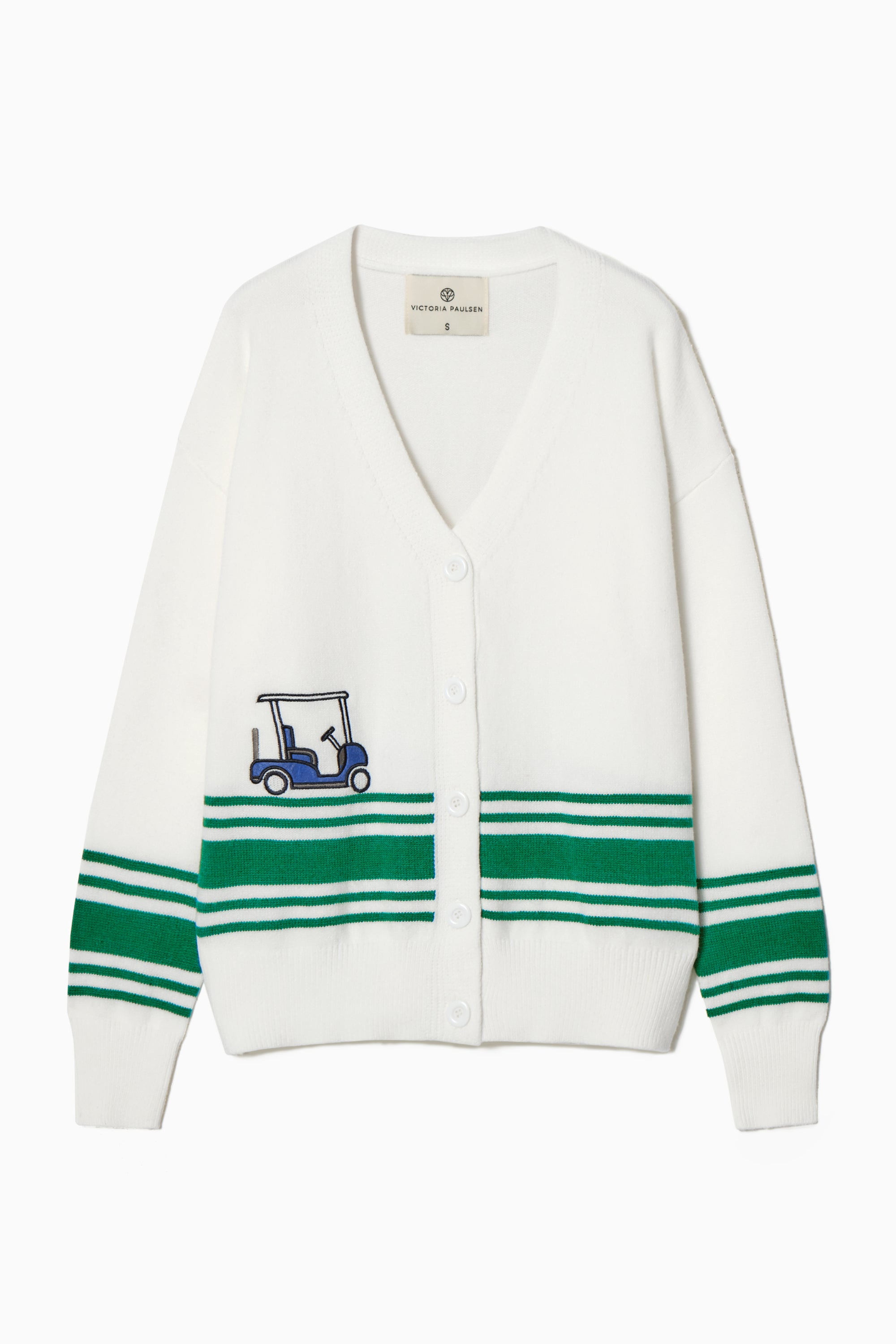 Victoria Paulsen Women's Green / White Sophie Cardigan - White/ Green In White