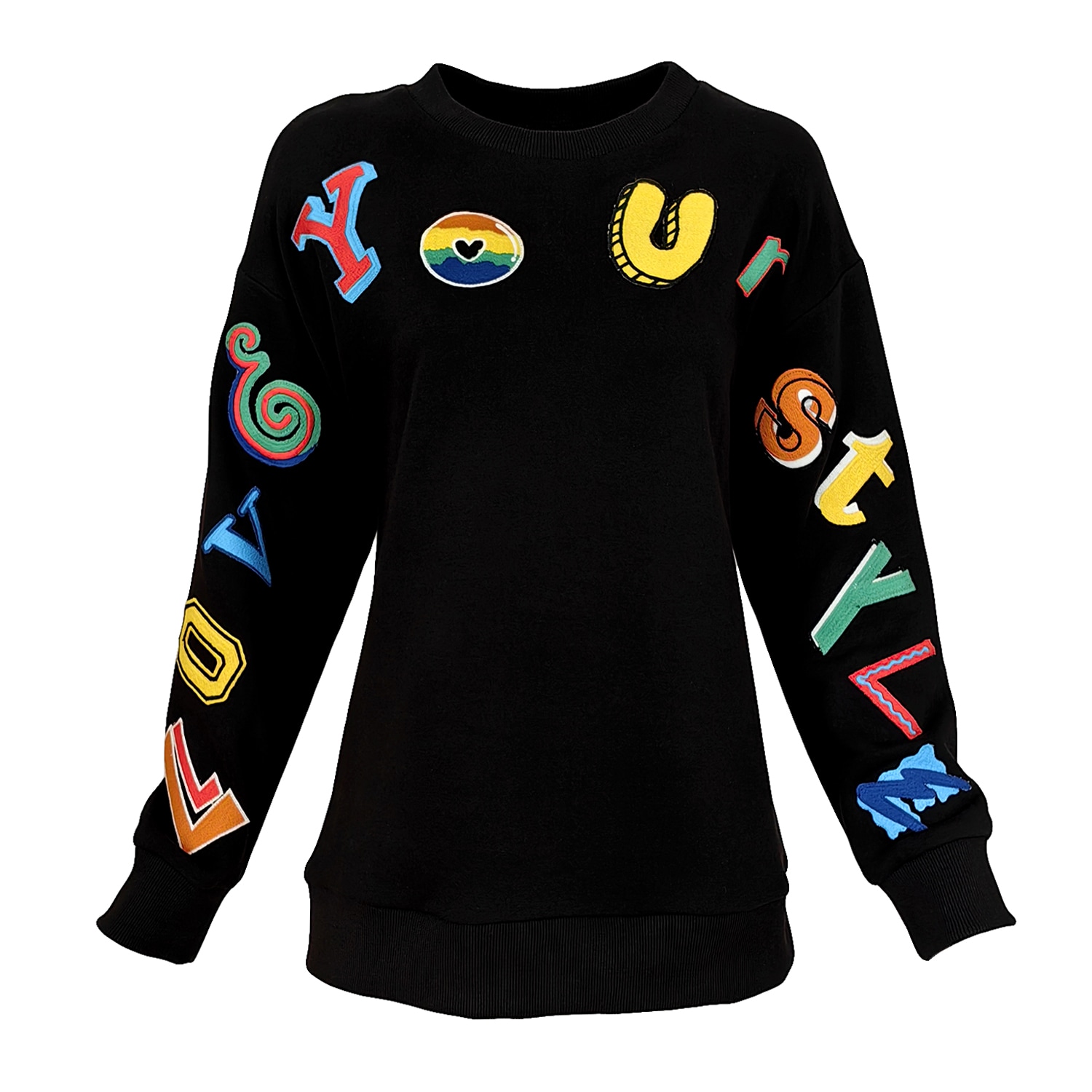Lalipop Design Women's Love Your Style - Black Sweatshirt With Embroidered Patches In Black