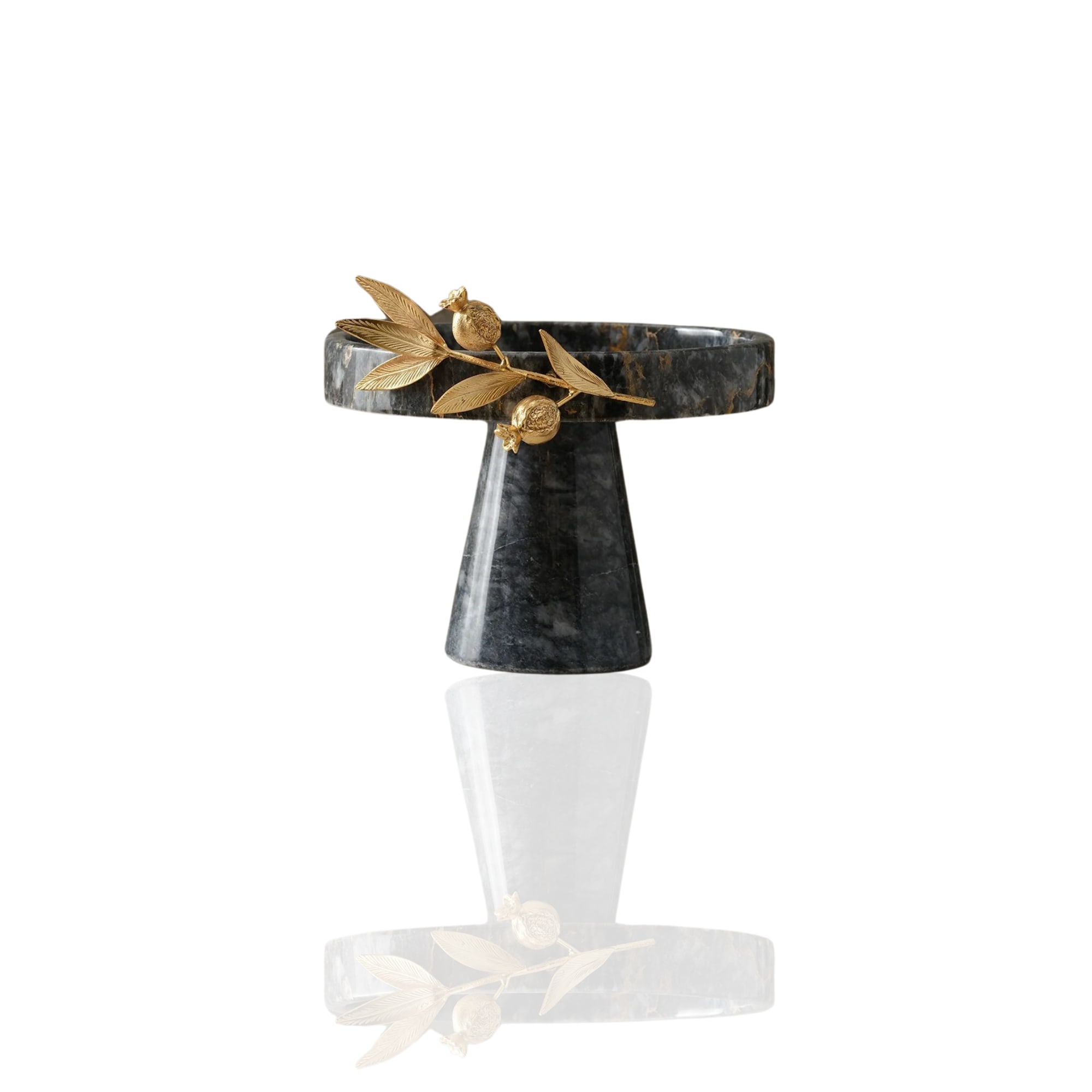 Marleth Gold / Grey Black Marble Cake Stand With Gold Pomegranate Detail