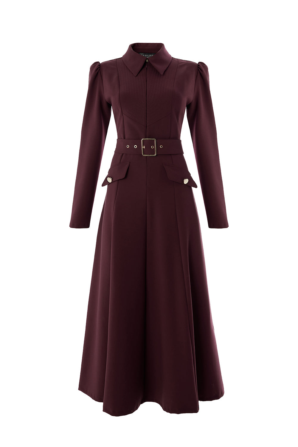 belted winter dress 3/4 Sleeve Belted Chiffon Hankerchief Hem Dress Winter Moss / XL