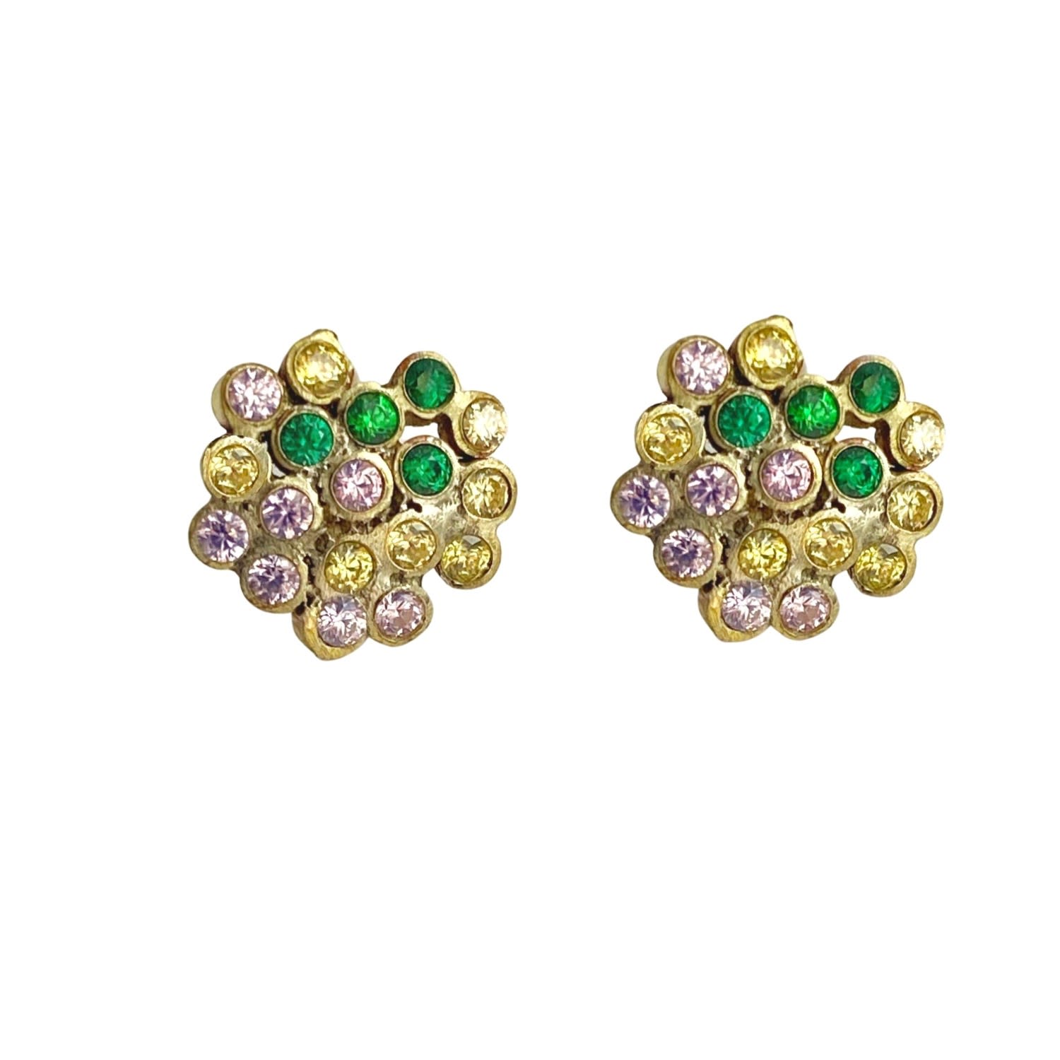 Women’s Gold Dance Magic Emerald, Pink And Yellow Sapphire Cluster Earrings Lily Flo Jewellery