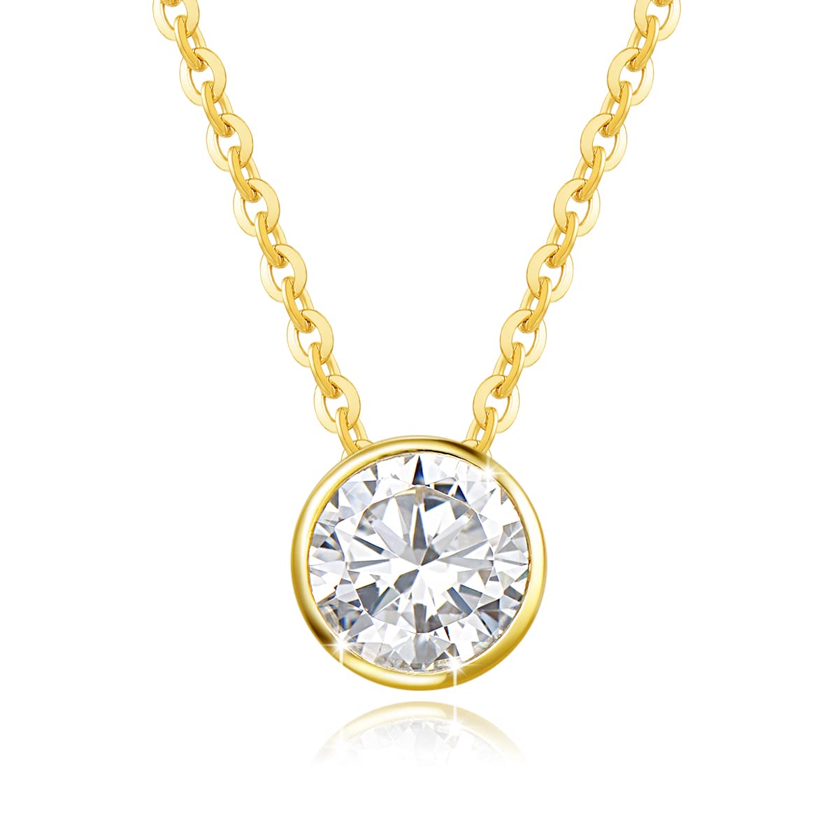 Fanci Me Women's One Carat Round Moissanite Bezel Set Solitaire Yellow Gold Necklace - Yellow Gold