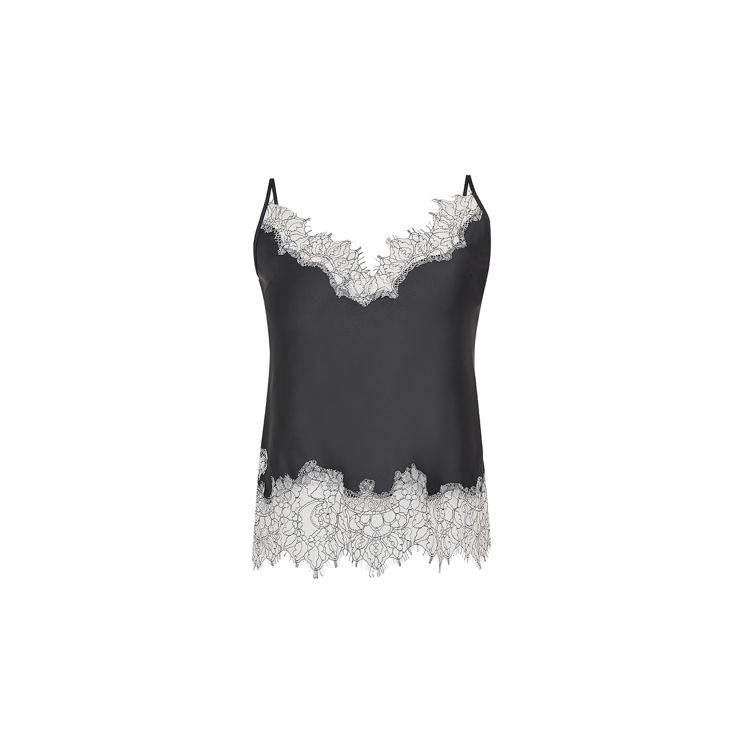 Silk Camisole - Black and Black Caudry Lace