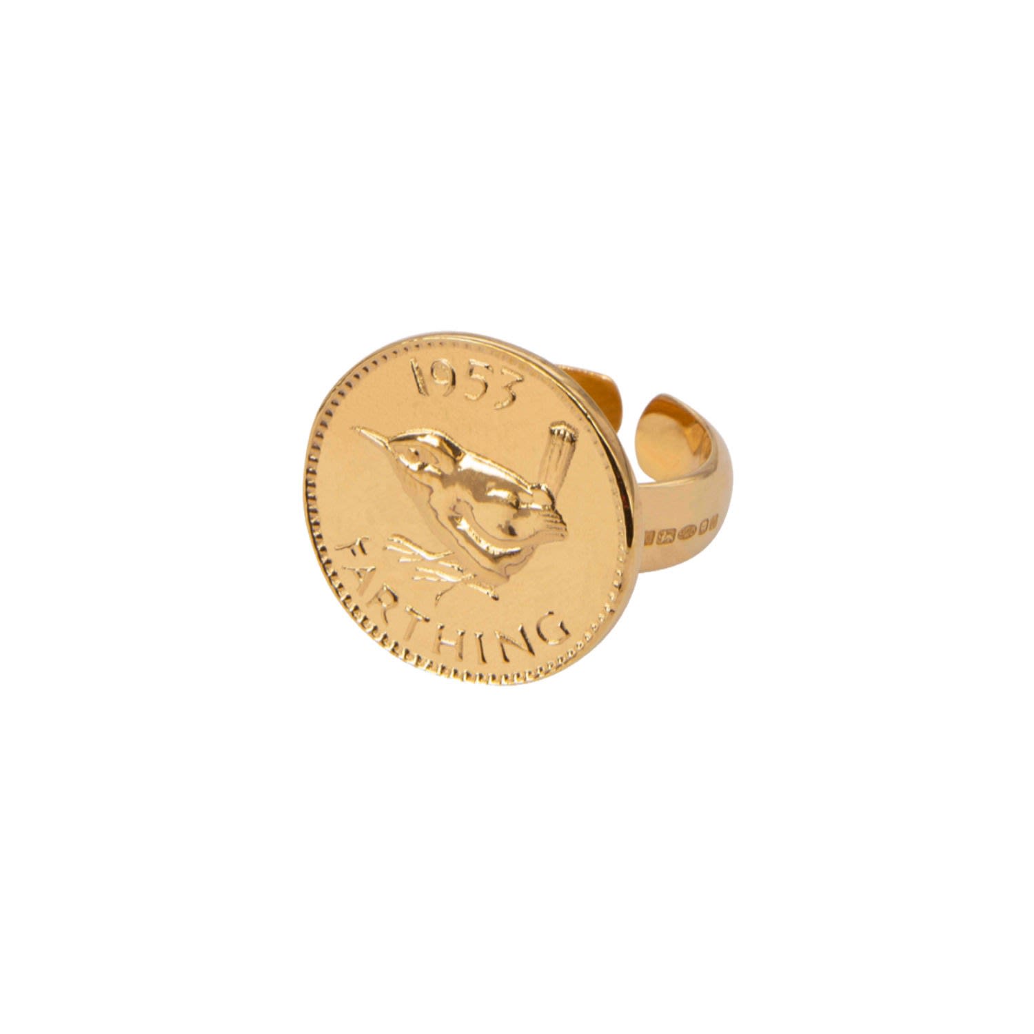 Women’s Farthing Adjustable Ring Yellow Gold Plated Katie Mullally