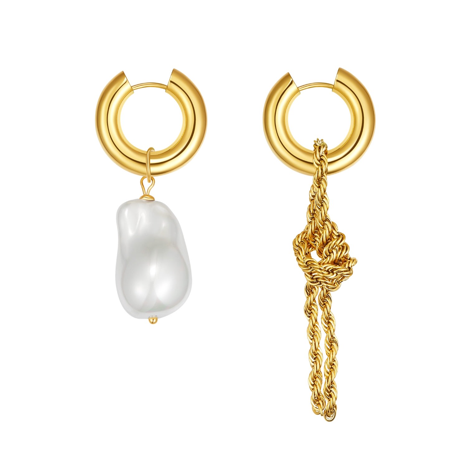 Shop Classicharms Women's Asymmetrical Gold Rope Chain Baroque Pearl Drop Earrings