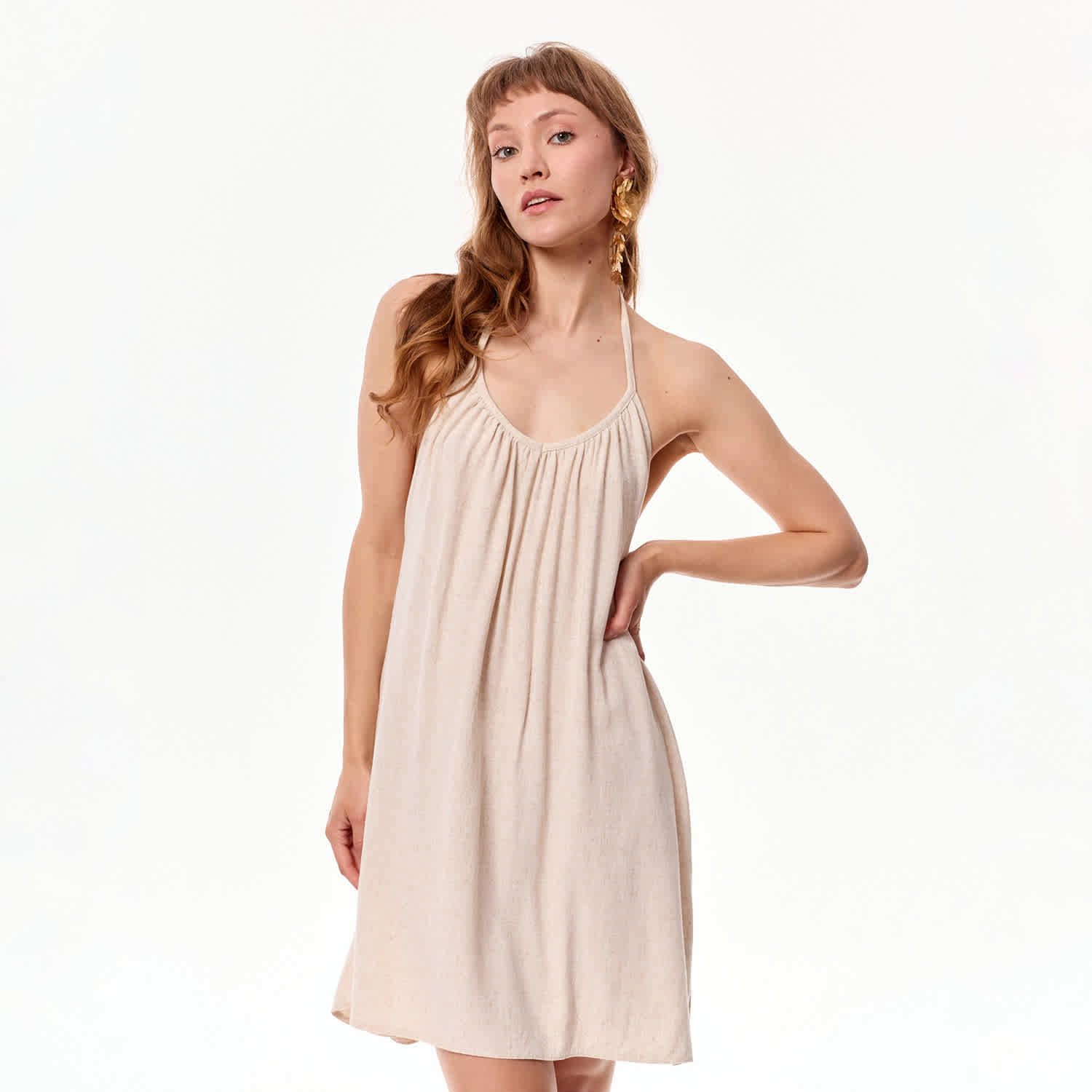Mandragora Sola Open Back Viscose And Linen Dress - Beige