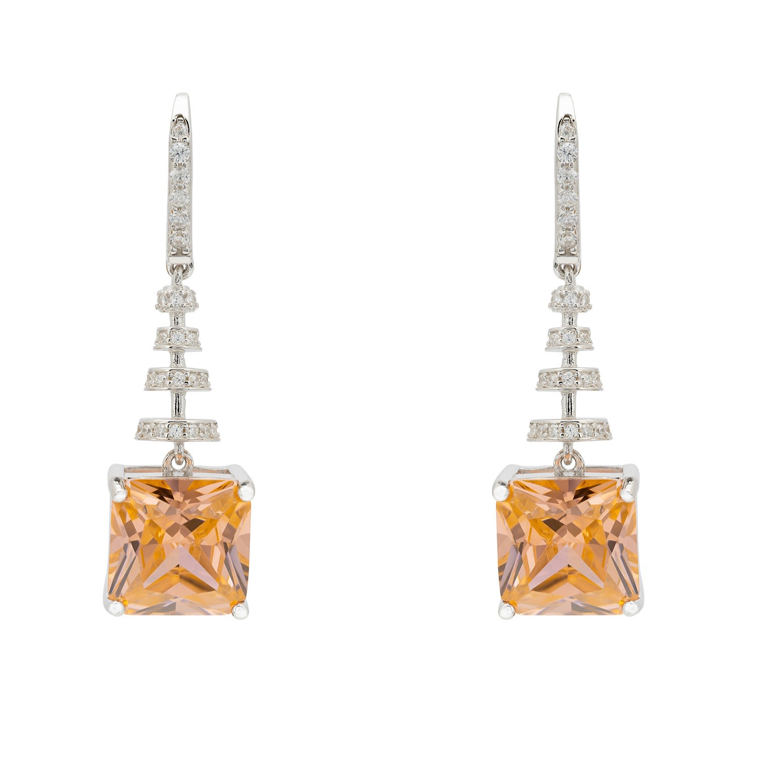 Women’s Yellow / Orange / Silver Spiral Square Crystal Drop Earrings Peach Silver Latelita