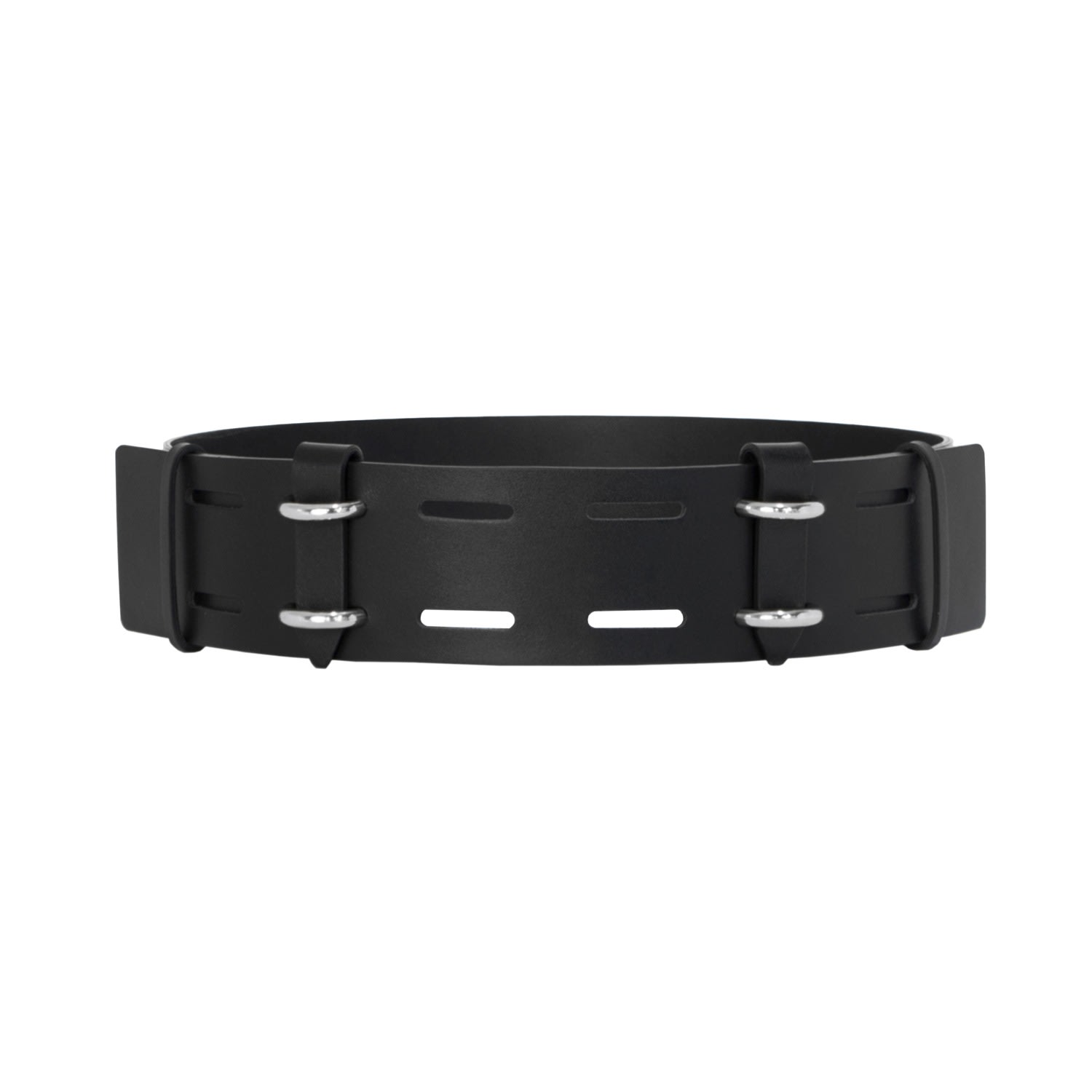 Women’s Black Slim Structural Leather Belt Small Haute Cuir