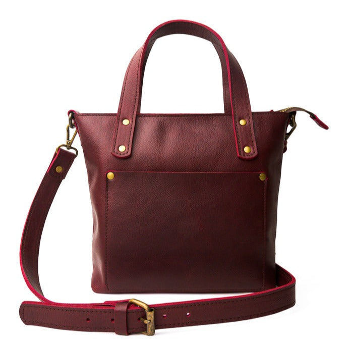 Hides Leather Co. Brown / Red Mini Leather Bordeaux Tote Bag  For Women