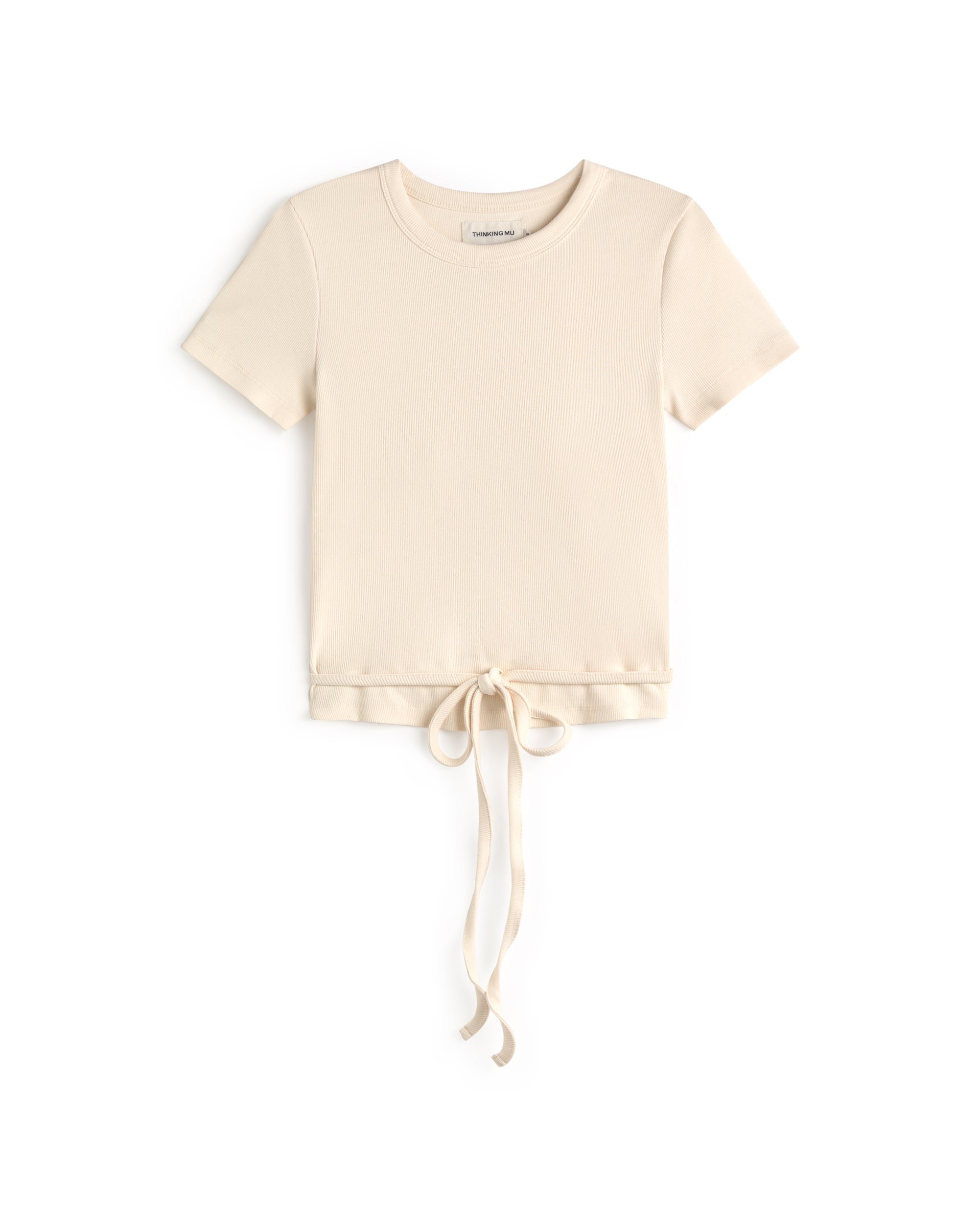 Thinking Mu Women's White Top Slim Raw Bow Opening Back Rio In Neutral