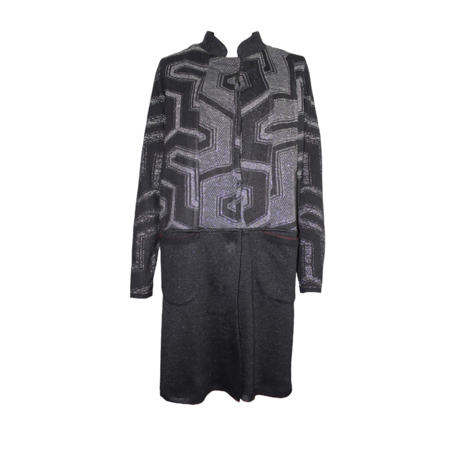 Women’s Black / Silver Labyrinth Patchwork Coat Medium Maria Aristidou