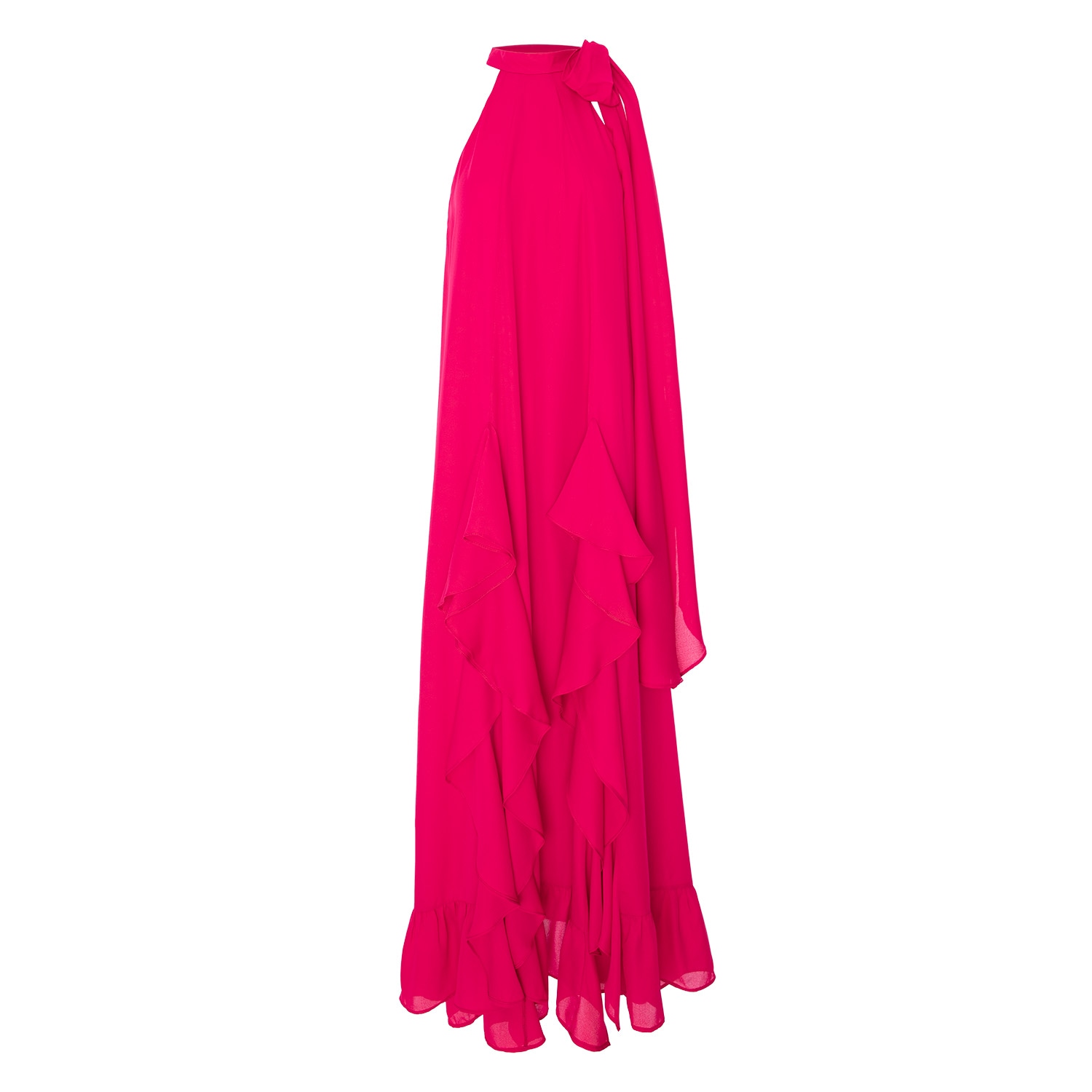 Concept A Trois Women's Red Raspberry Long Dress With Deep Slits And Ruffles In Red