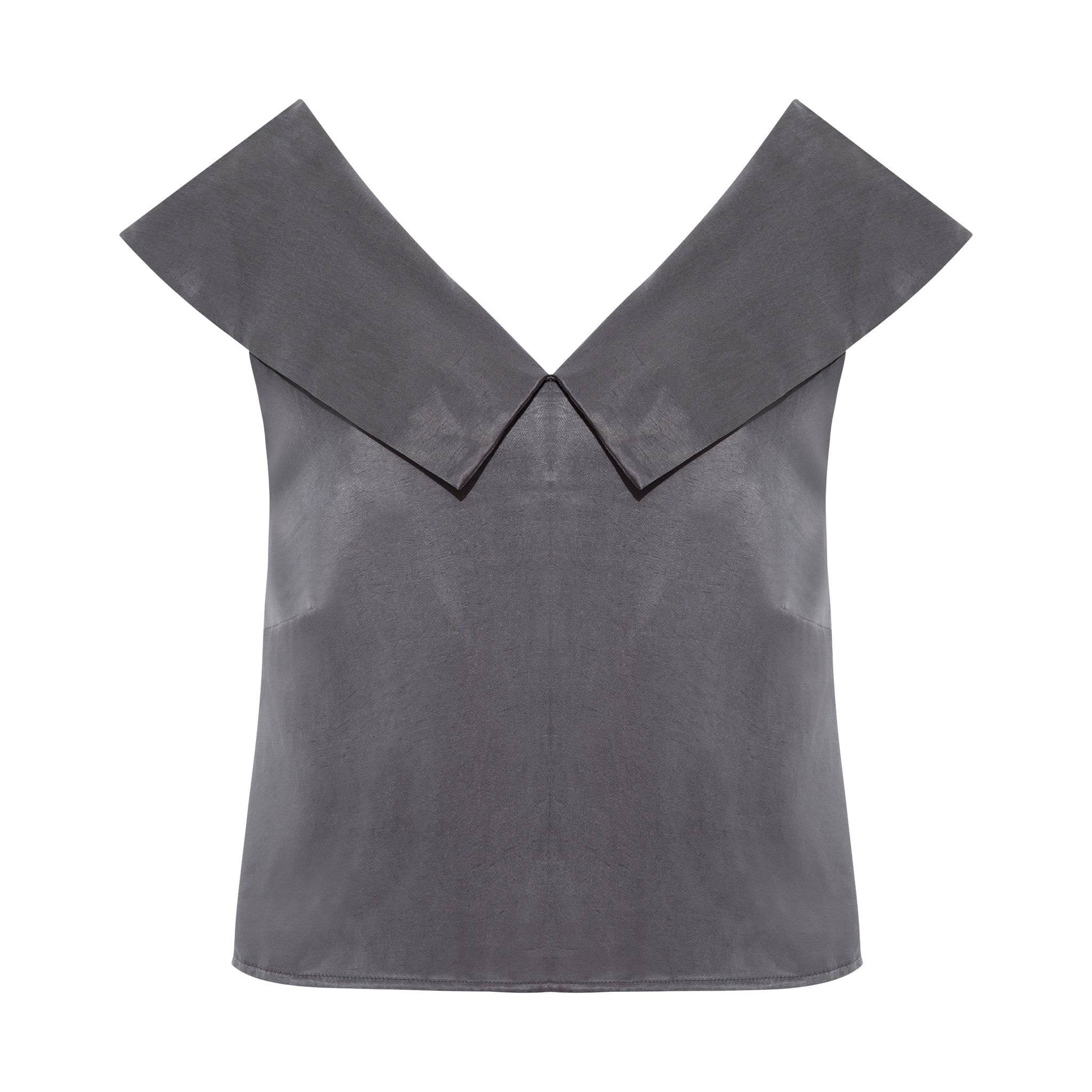 Femponiq Off Shoulder Collared Crop Top (charcoal Grey) In Grey