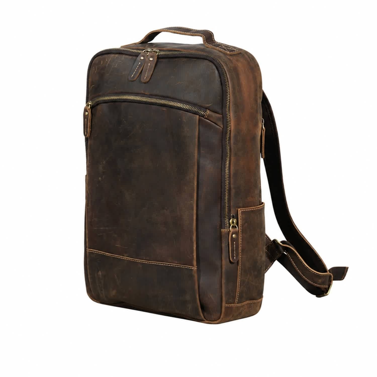 Minimalist Zip Open Leather Backpack - Dark Brown | Touri | Wolf