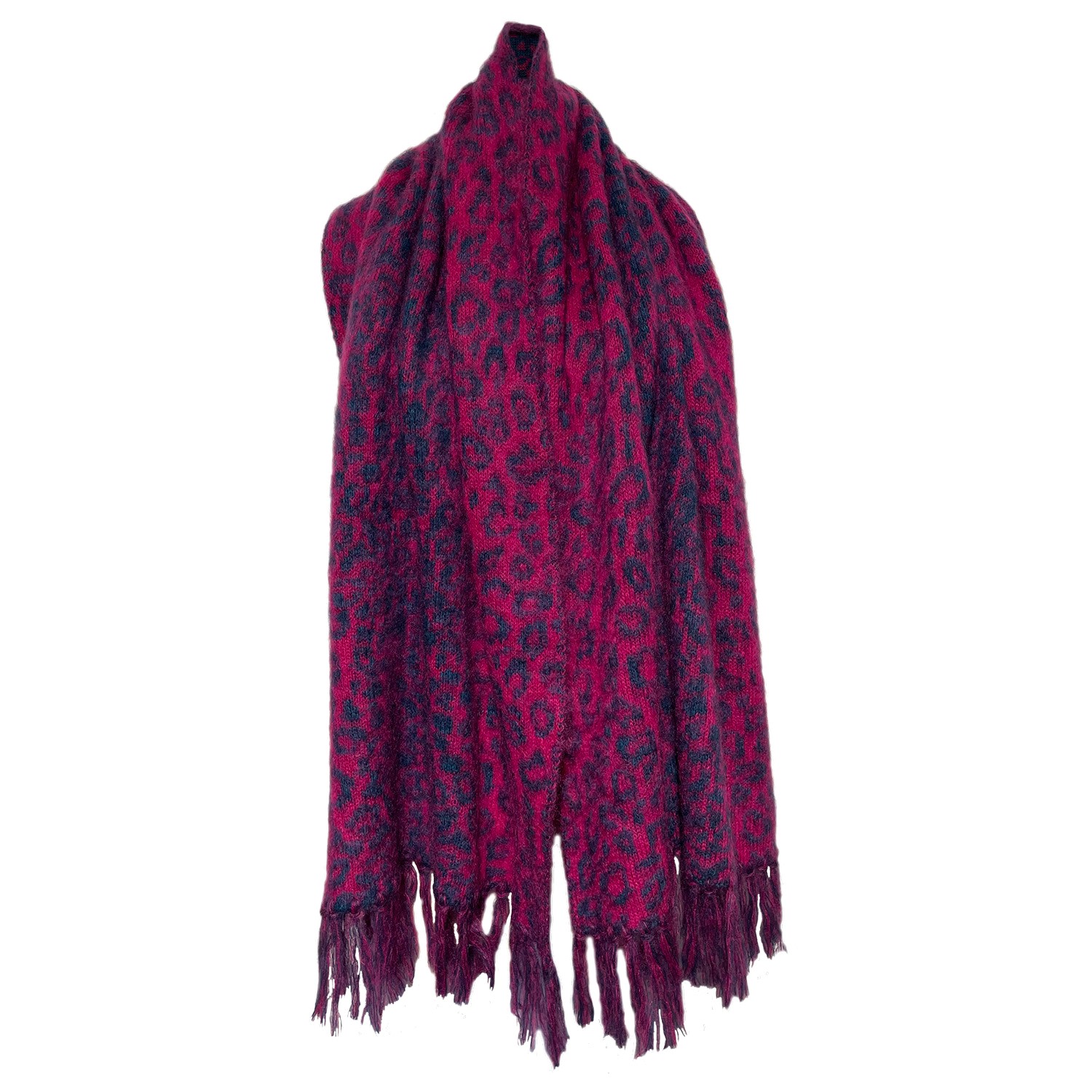 Women’s Pink / Purple Cristobal Pink Leopard Blanket Scarf In Brushed Recycled Cashmere & Mohair One Size Eolas