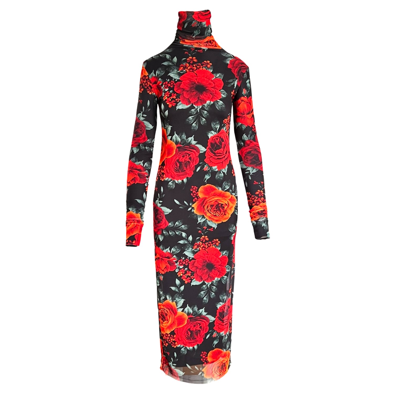 Women’s Black / Red Floral Printed Mesh Dress - Black & Red Xs/S L2R the Label