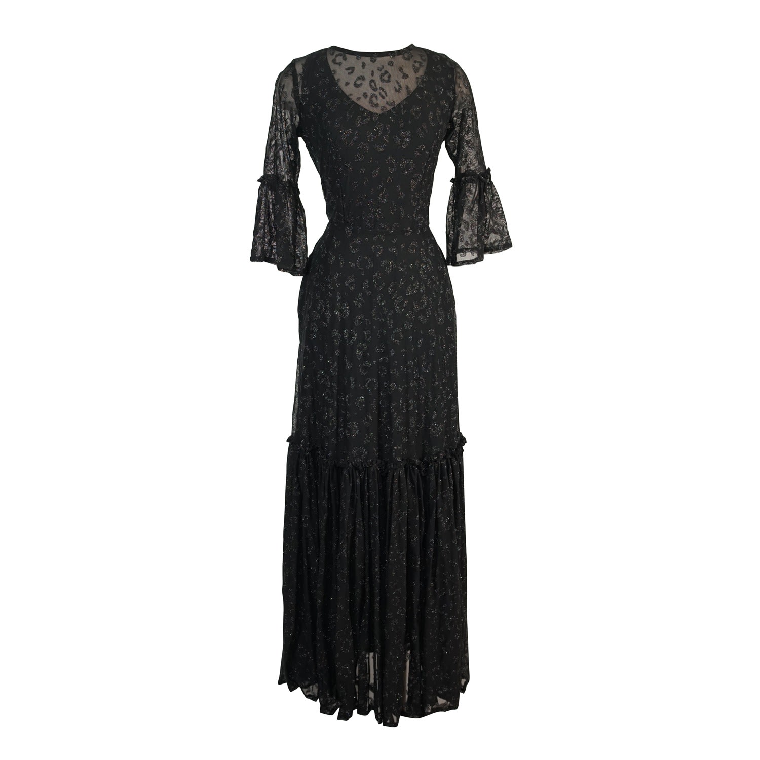 Jennafer Grace Women's Black Leopard Shimmer Ruffle Dress In Black