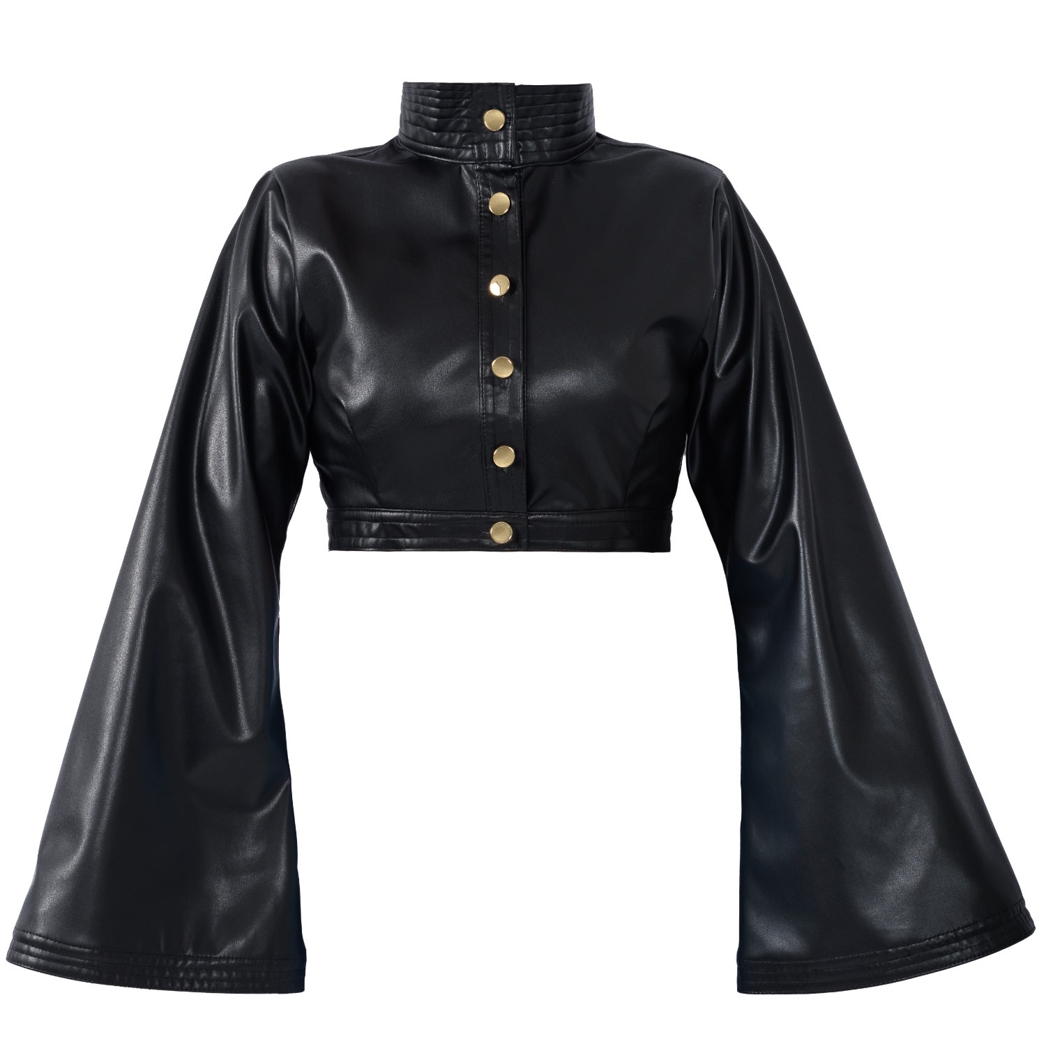 Kargede Women's Black Leather Cropped Jacket – High Neck, Vegan Faux In Black