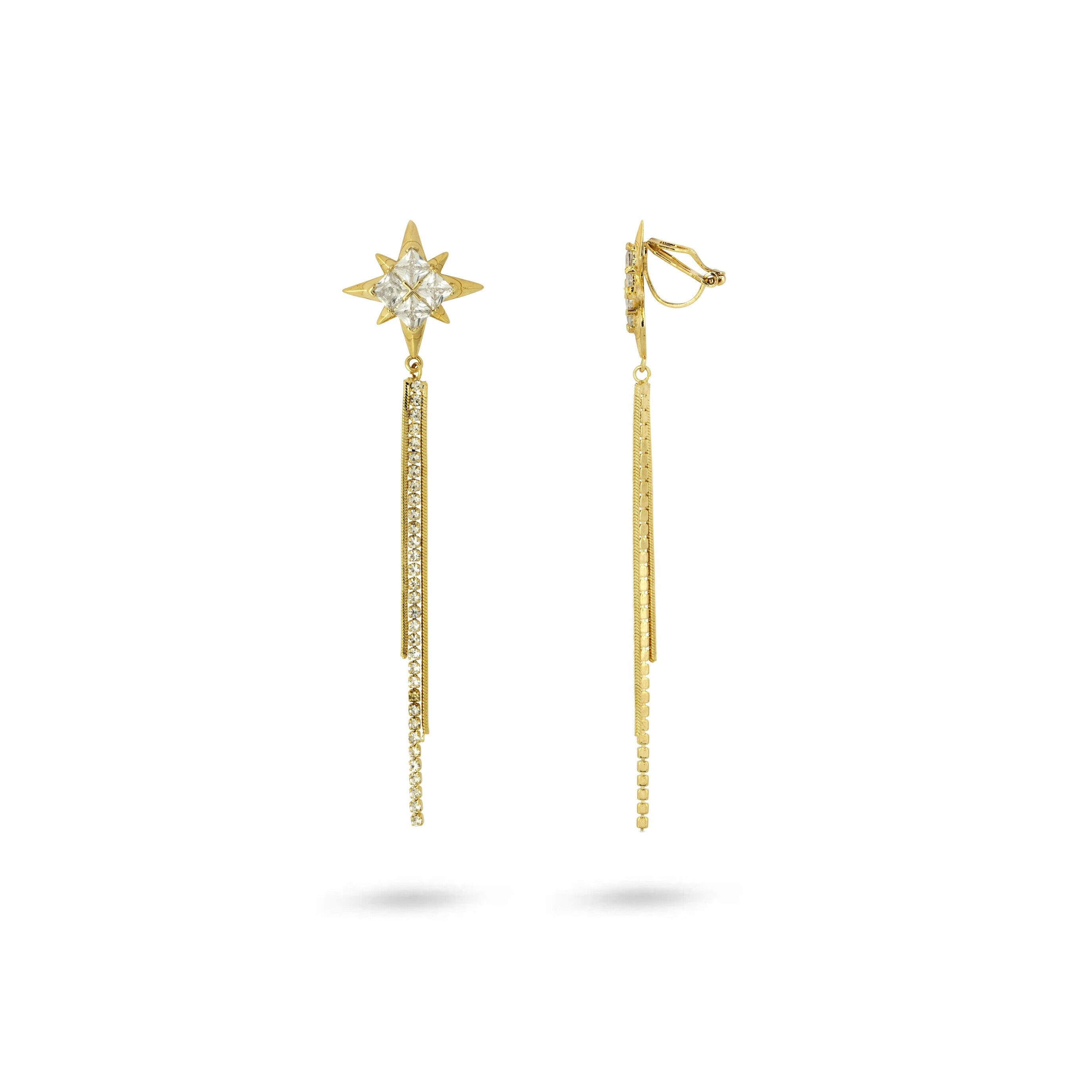 Gold Trip Women's Gold / White Sparkle Star Drop Clip On Earrings In Gold