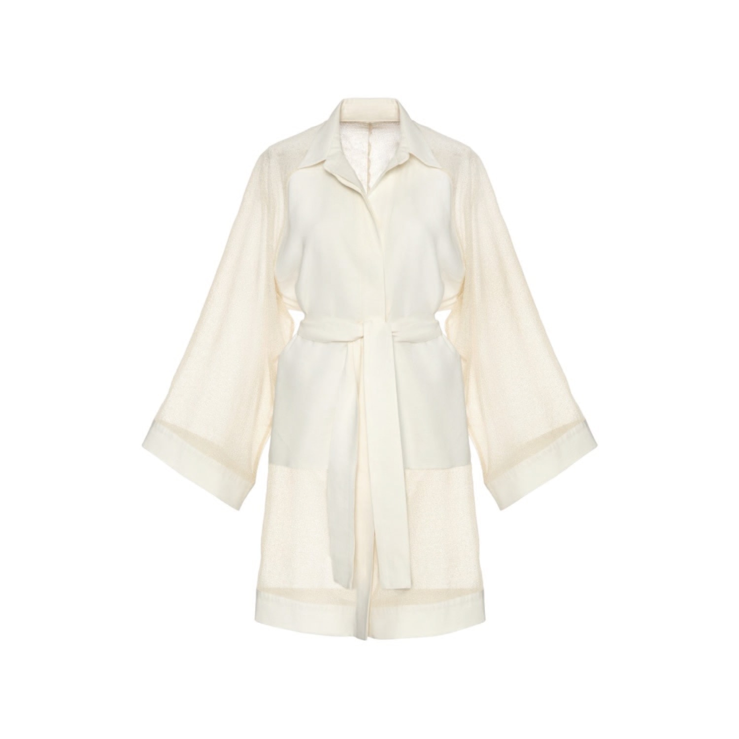 Women's Neutrals Golden Yellow Sparkling Shimmer Detailed, Woven, Ecru White Kimono Shirt | S/M | Women & Women