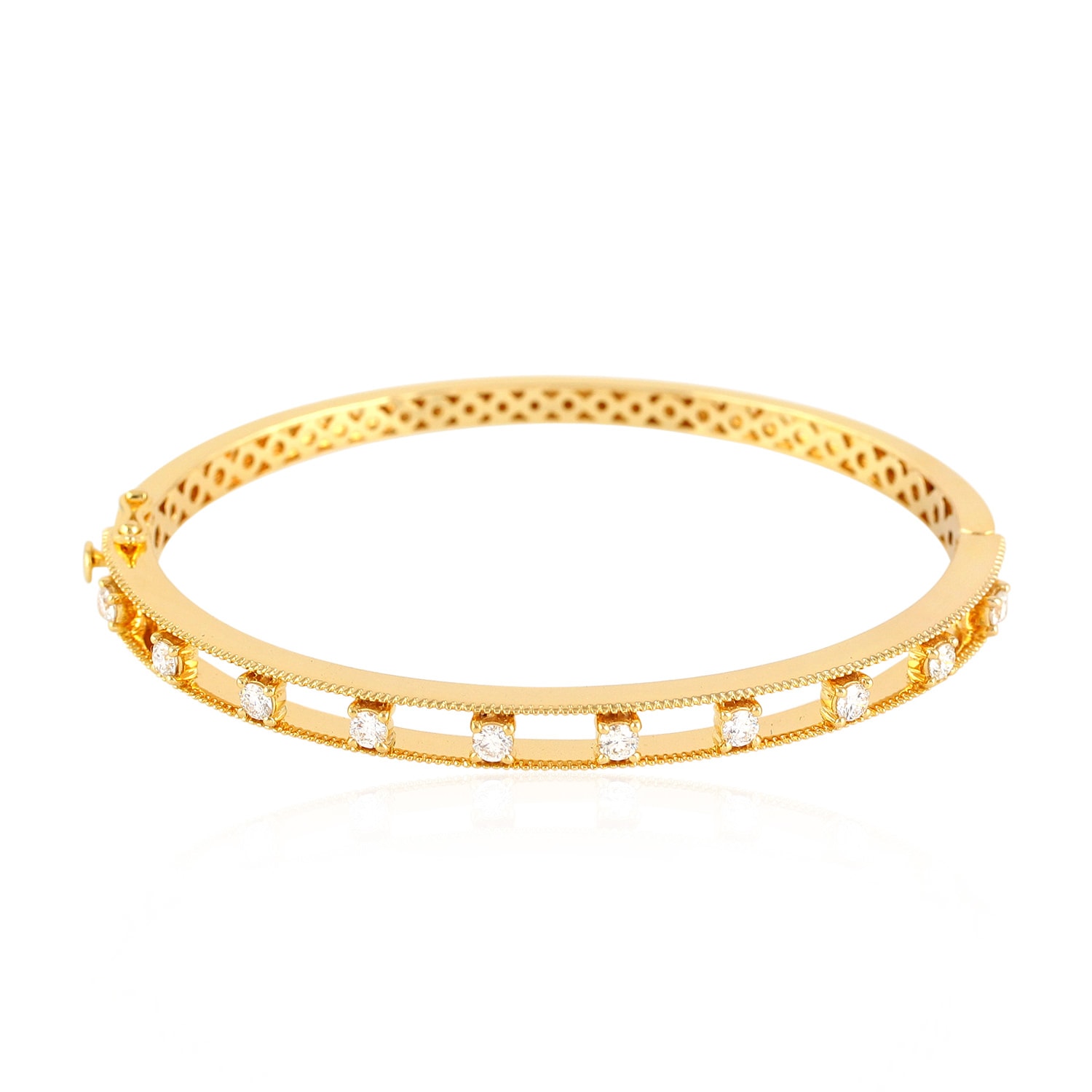 Women’s Gold / White Solid 18K Yellow Gold & Natural Diamond Designer Bangle Artisan