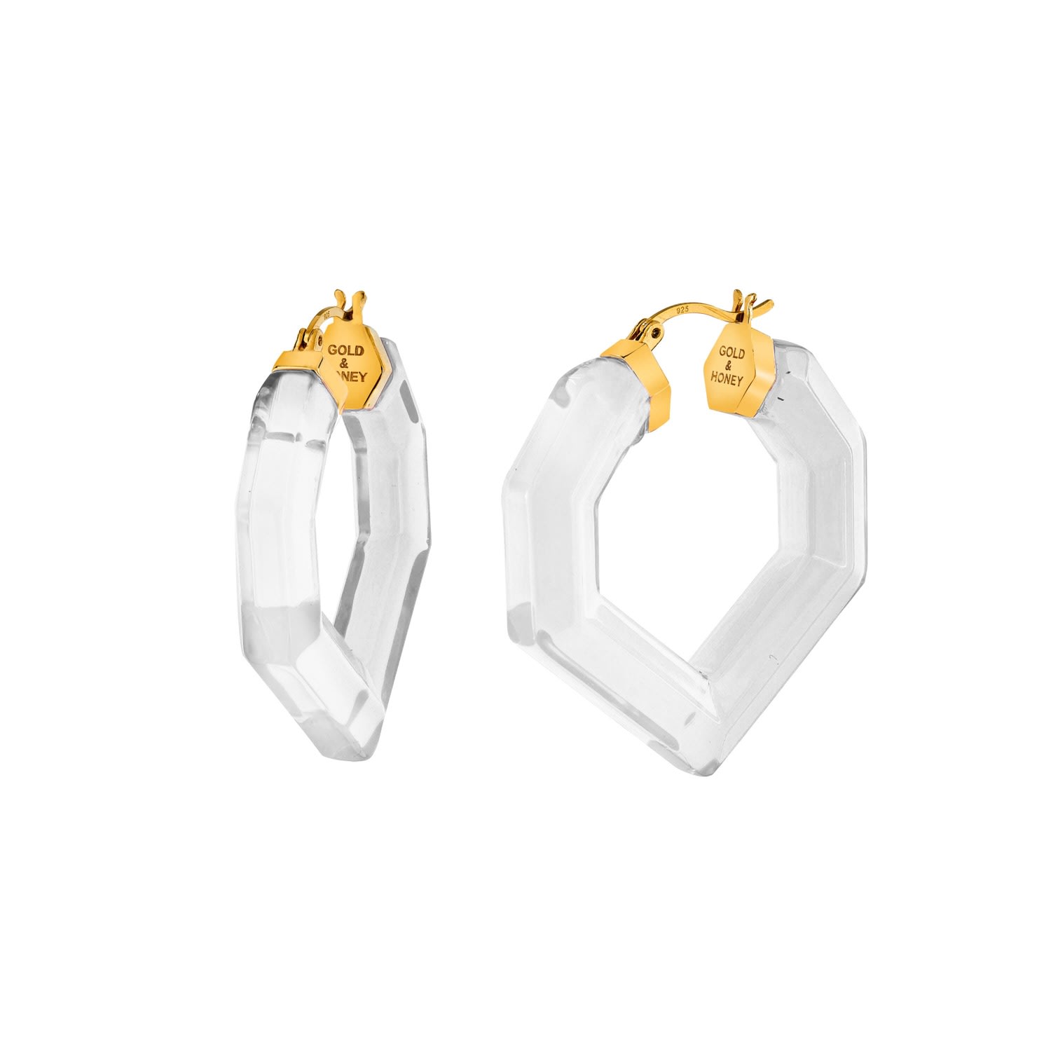 Women’s Gold Heart Gemstone Lucite Hoops In Clear Gold & Honey