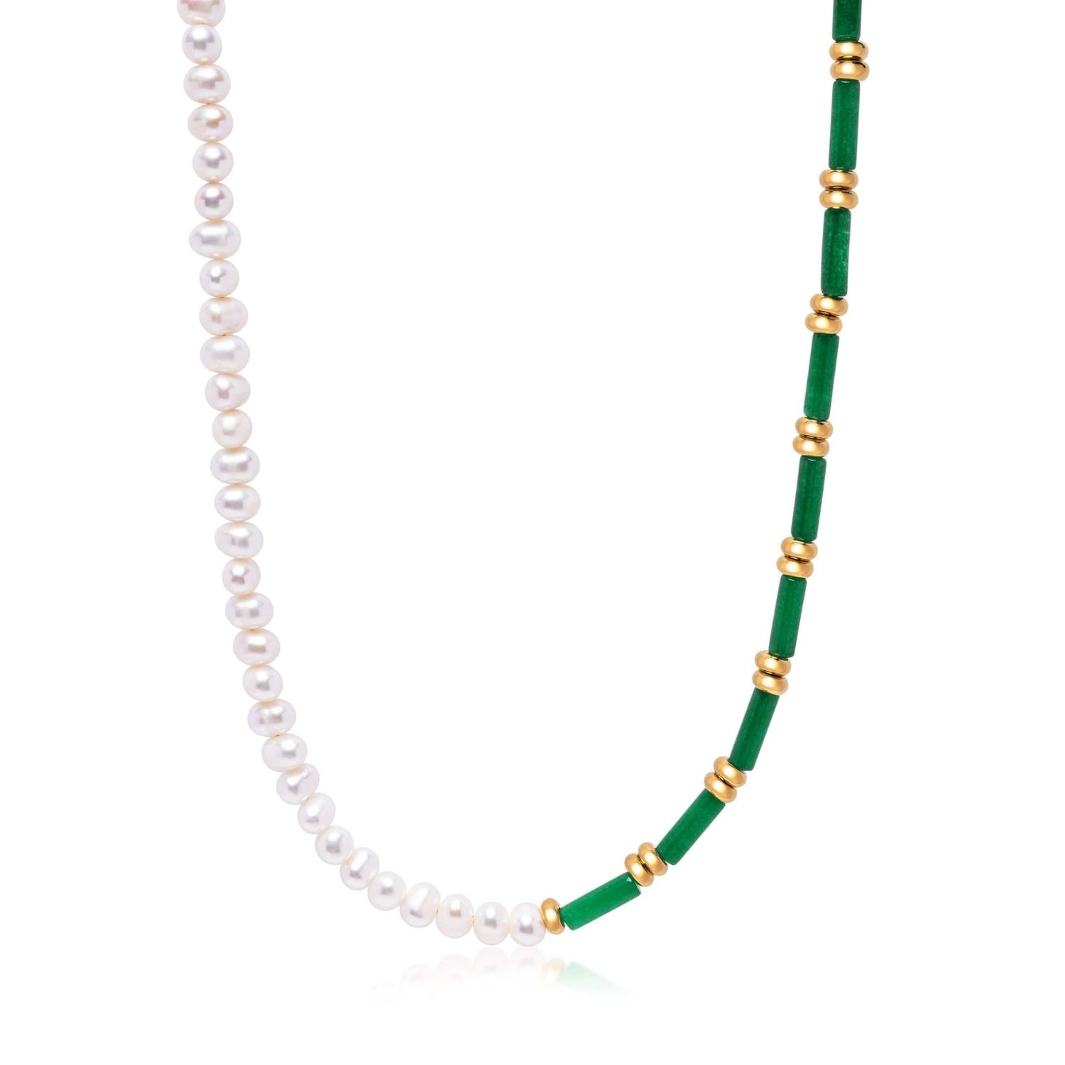 Nialaya Women's Green / White Pearl Choker With Green Agate