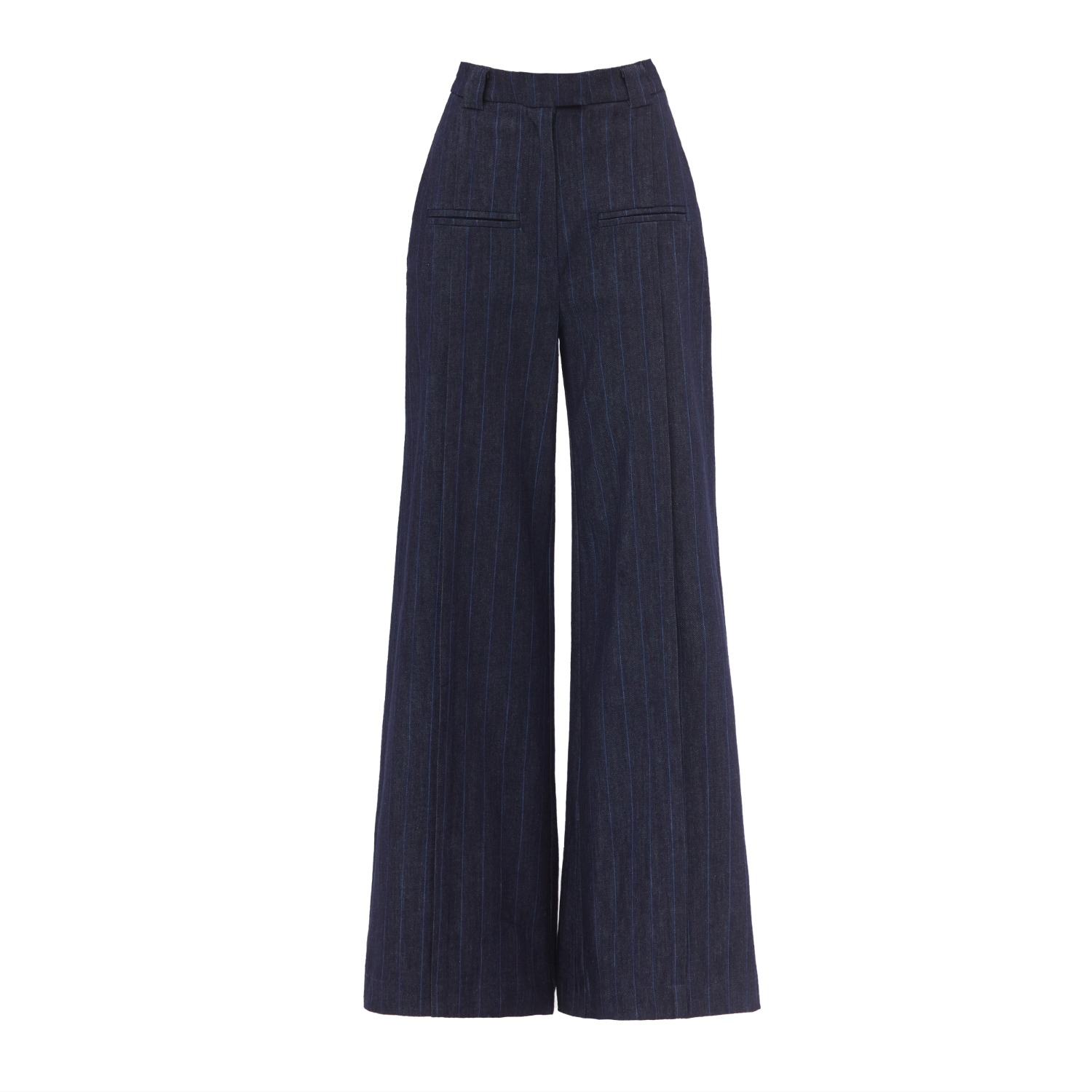Julia Allert Women's Blue High-waist Wide-leg Denim Pants Subtle Striped