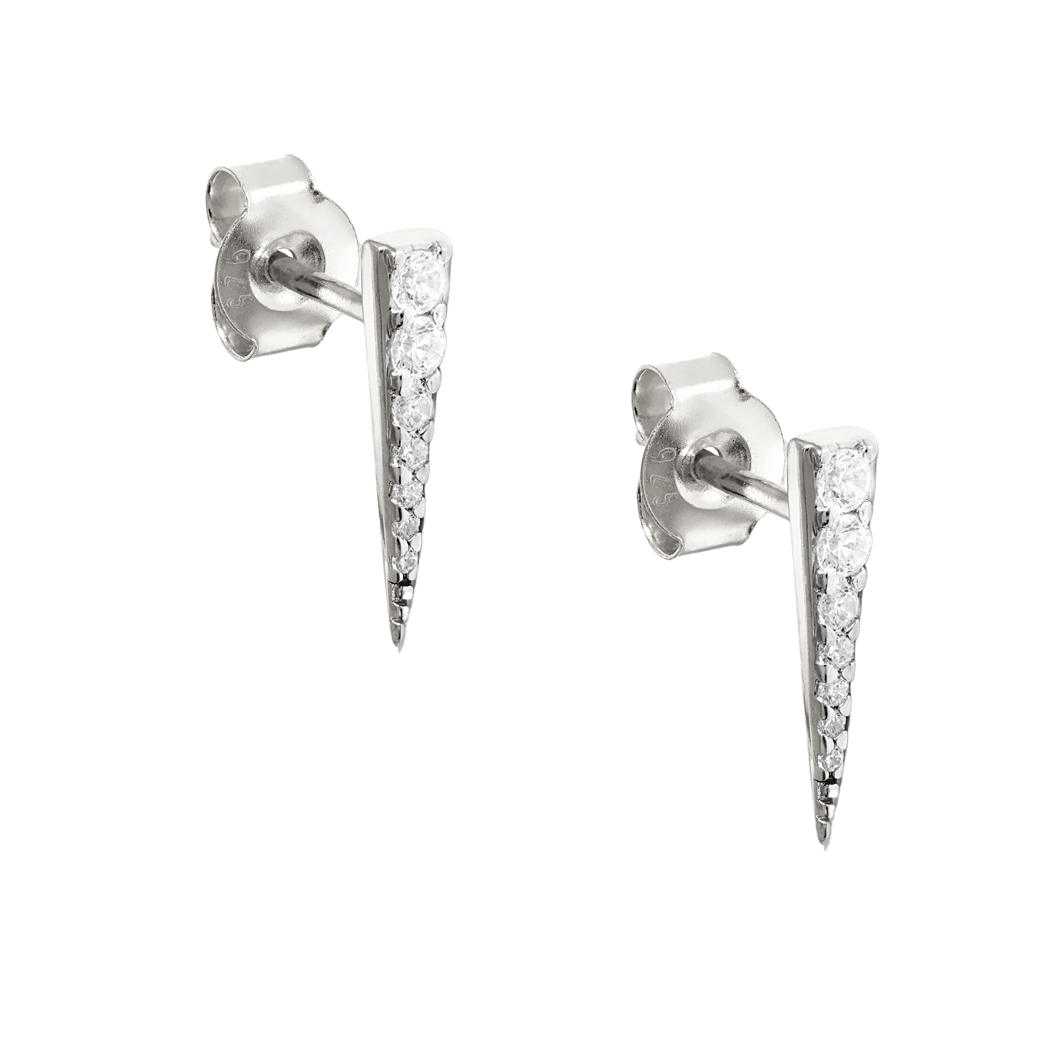 Women’s Long Pave Dagger Stud Earrings Sterling Silver - Silver Spero London